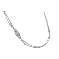 950 Platinum Double Chain Necklace with Diamond Filigree links 18"