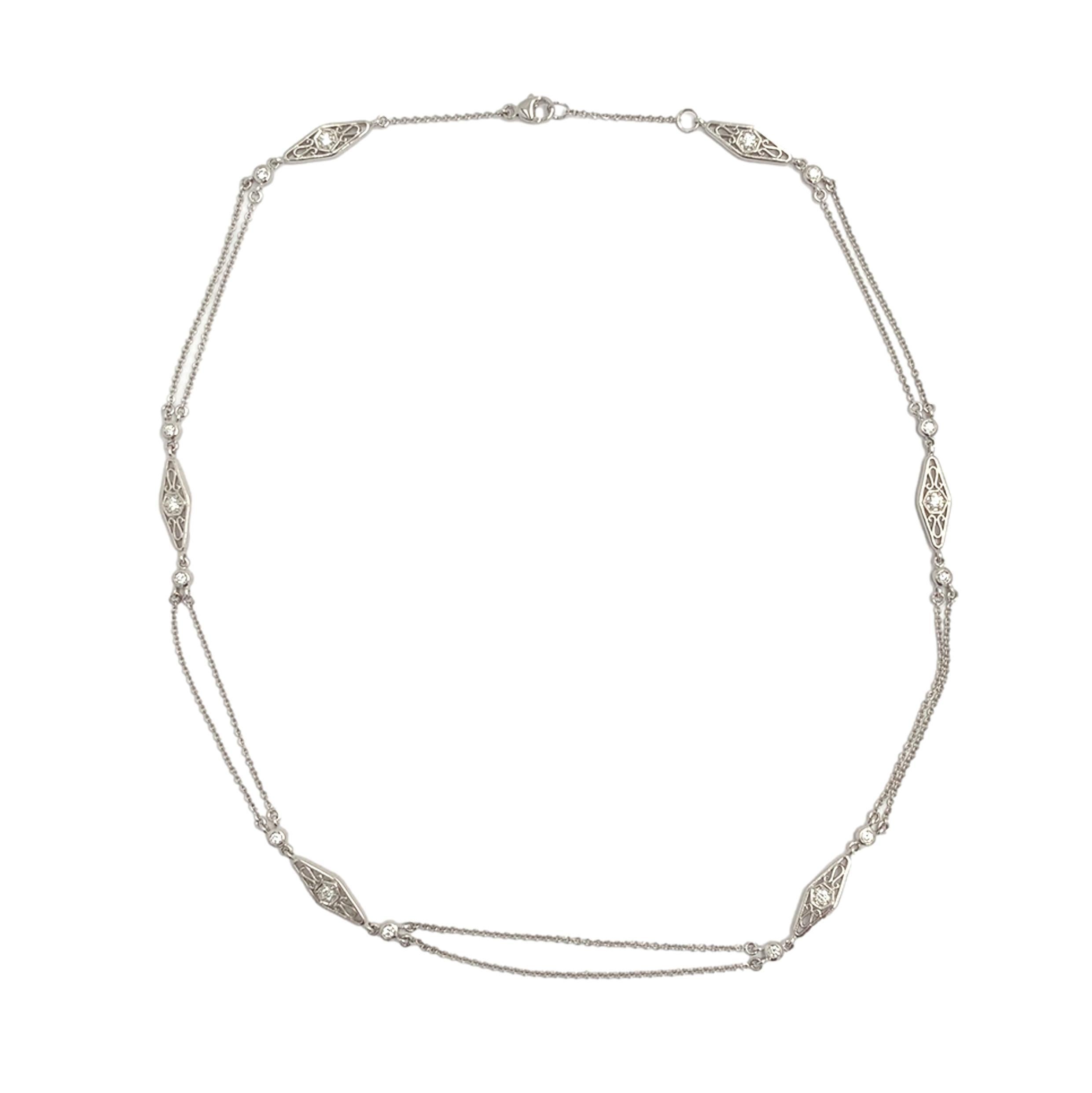 Art déco Collier à double chaîne en platine 950 avec maillons en filigrane de diamants 18