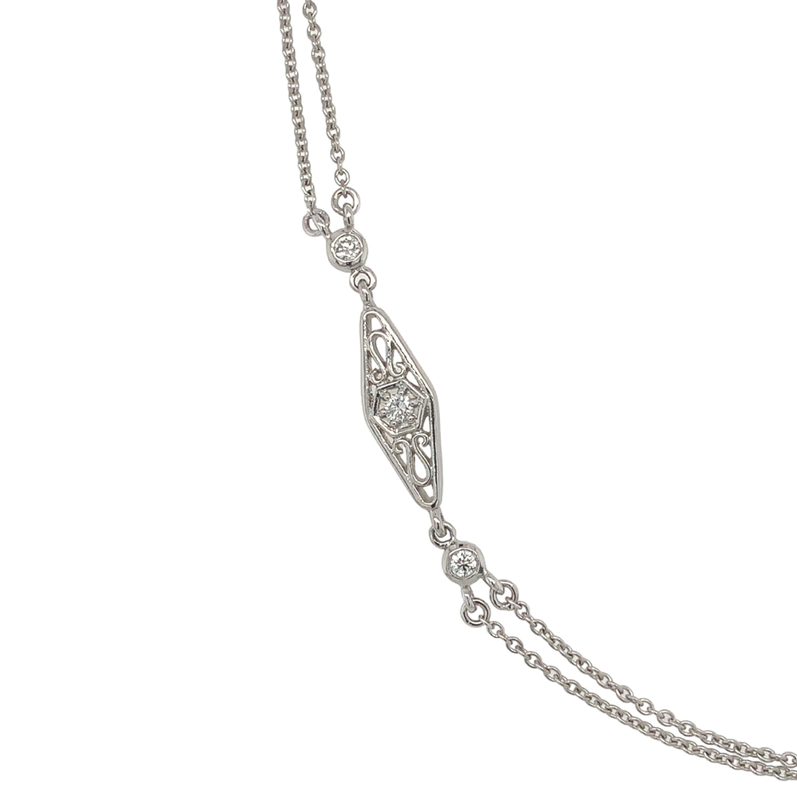 Taille brillant Collier à double chaîne en platine 950 avec maillons en filigrane de diamants 18