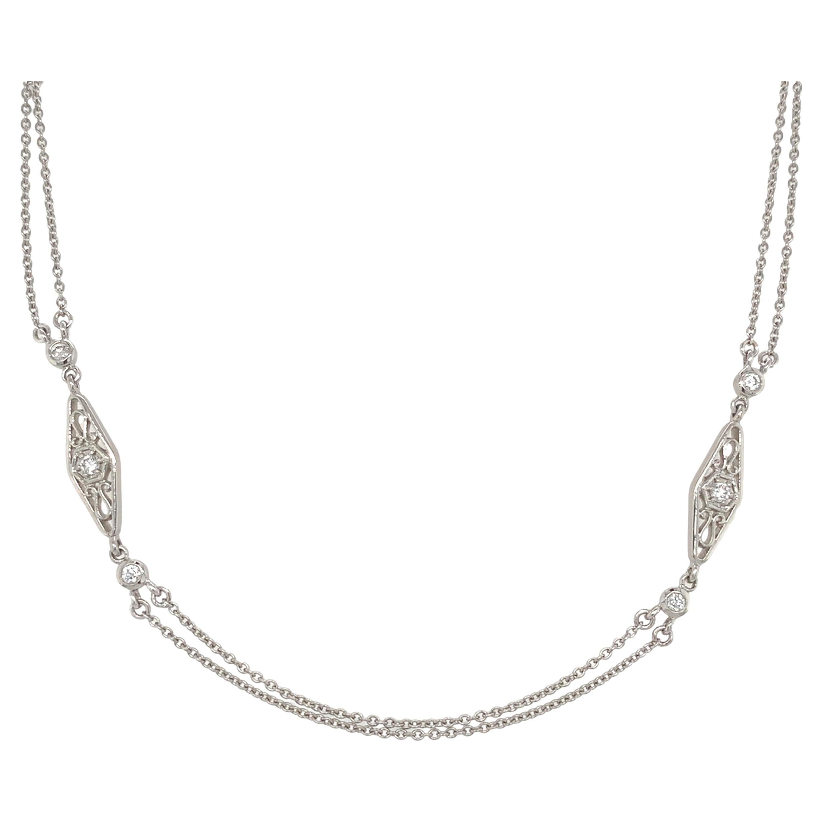 Collana a doppia catena in platino 950 con maglie in filigrana di diamanti da 18".