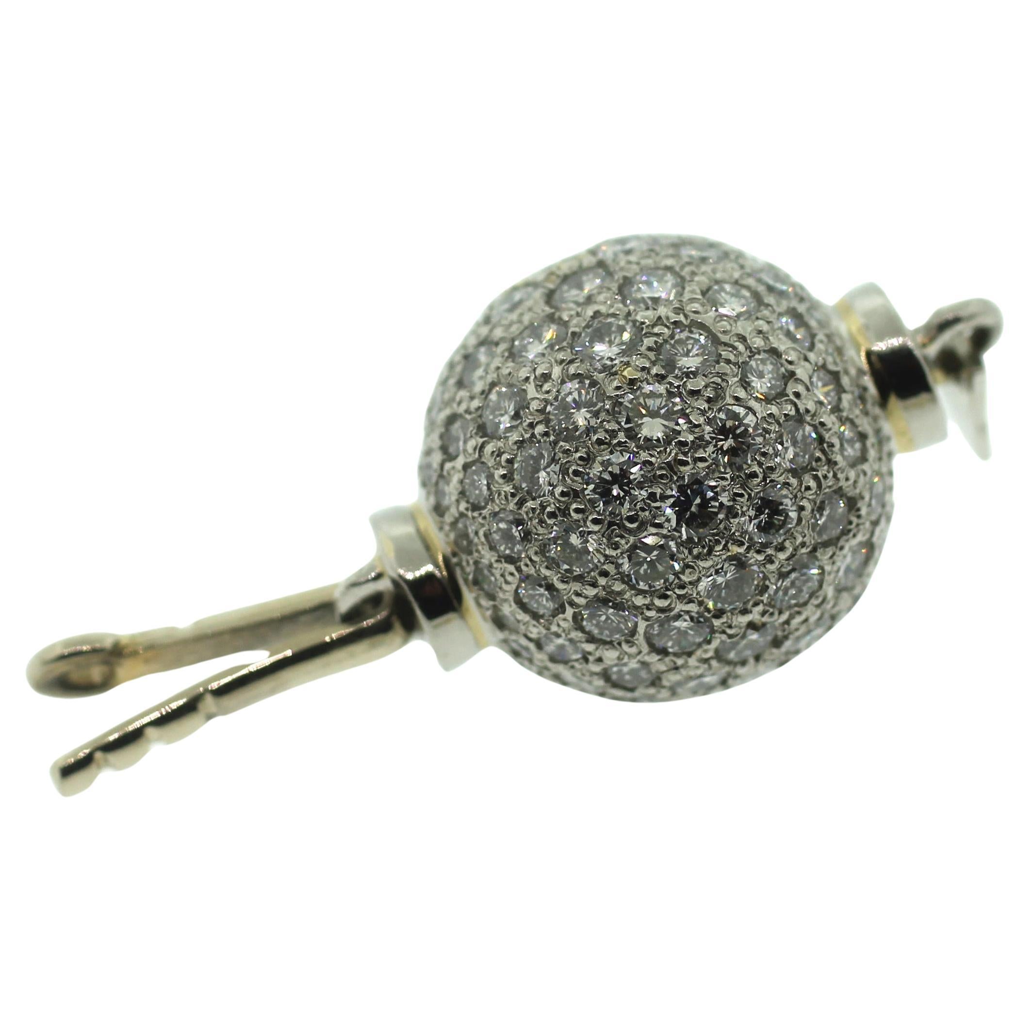950 Plt. Gold Full Ball 14.1x25 mm Diamonds Clasp In New Condition For Sale In New York, NY