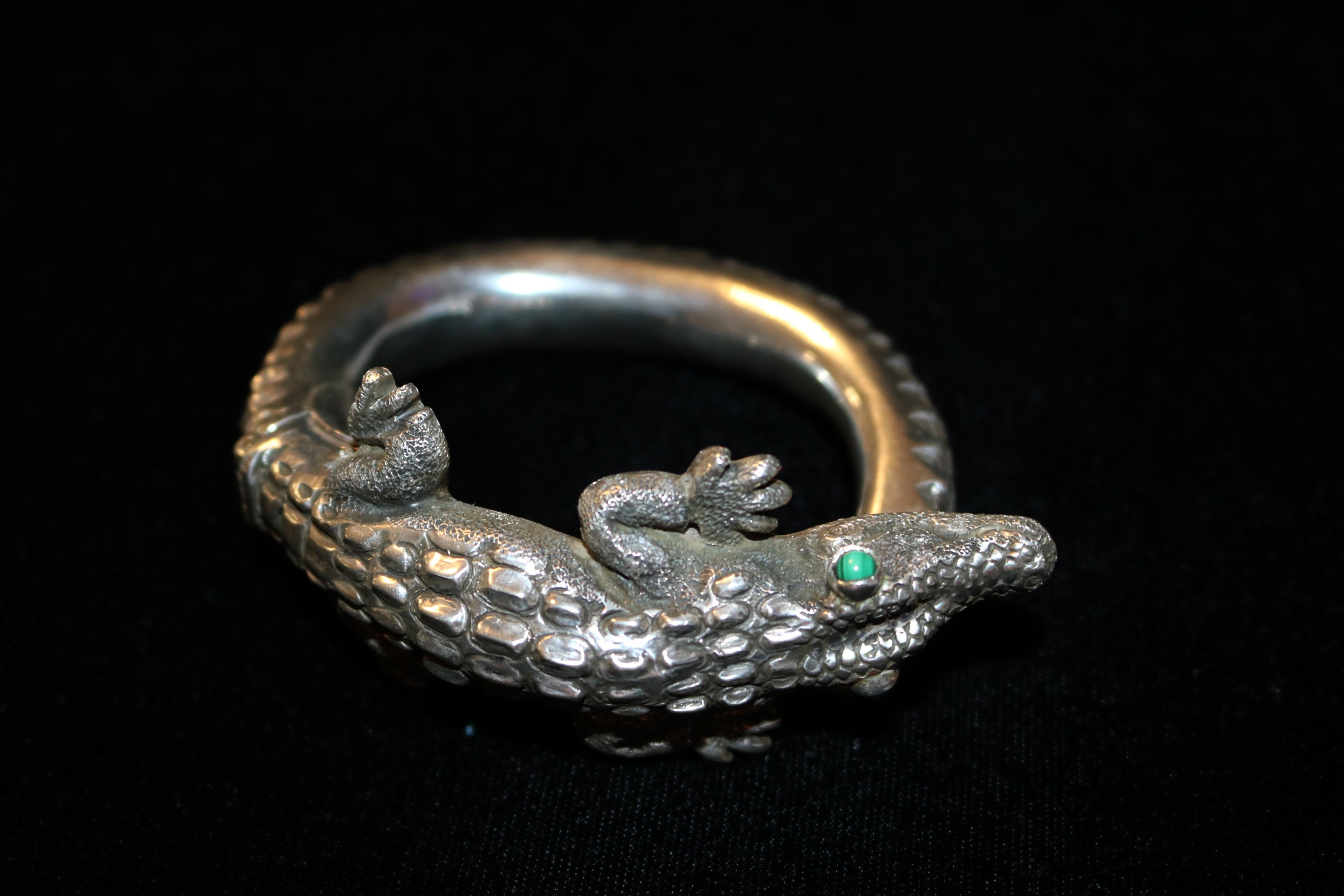 Women's or Men's 950 Silver Alligator Wrap a Round Bangle Bracelet For Sale