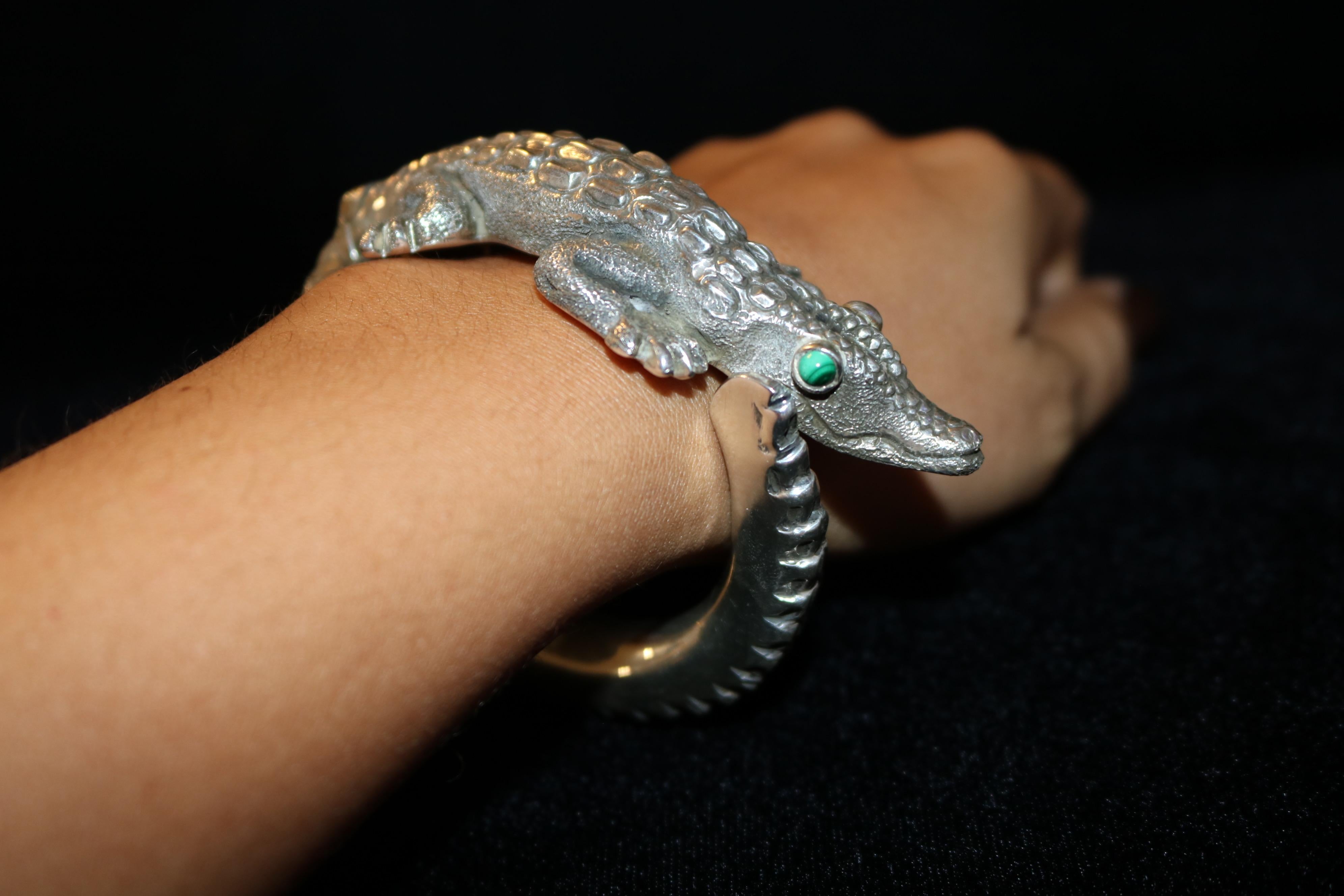950 Silver Alligator Wrap a Round Bangle Bracelet For Sale 1