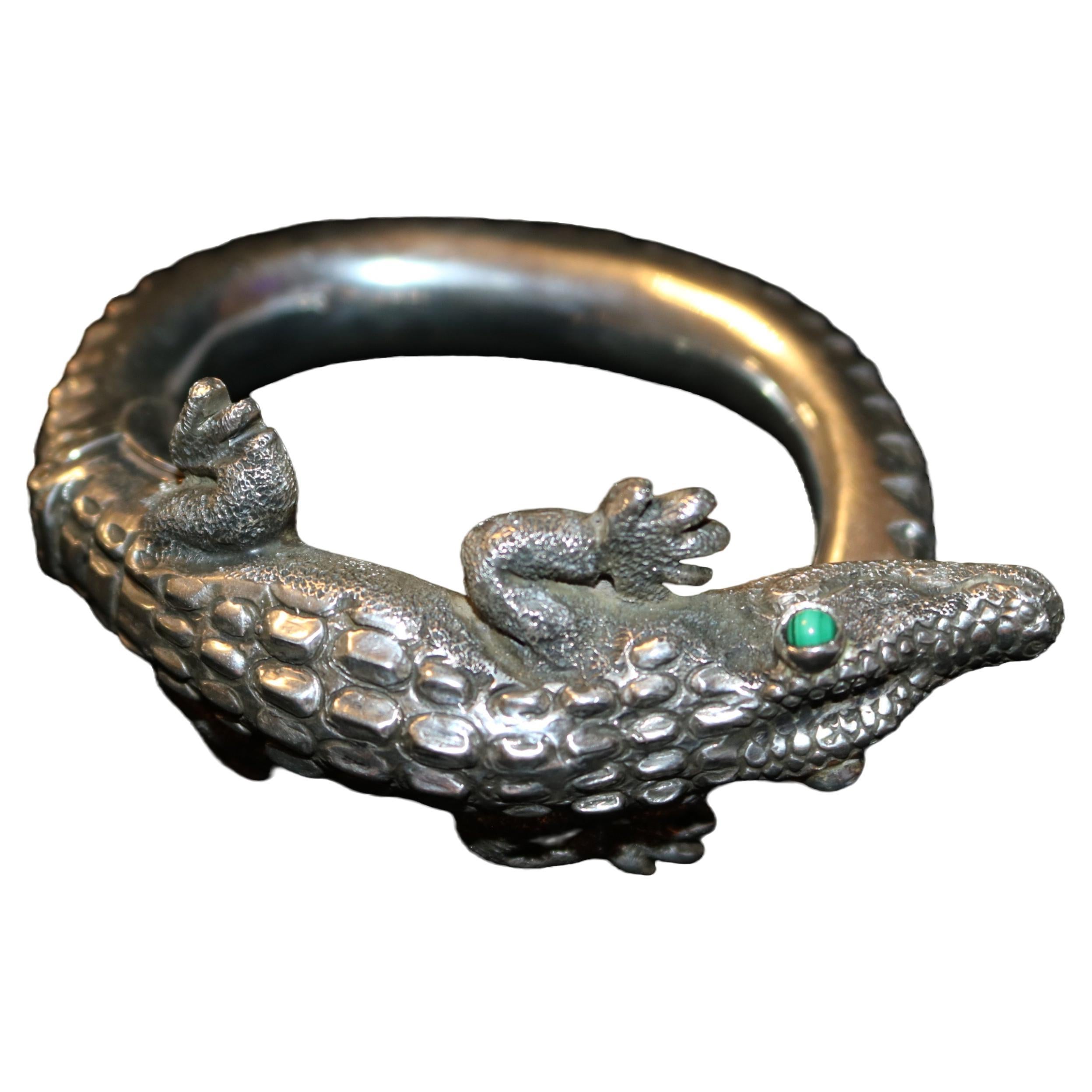 950 Silver Alligator Wrap a Round Bangle Bracelet