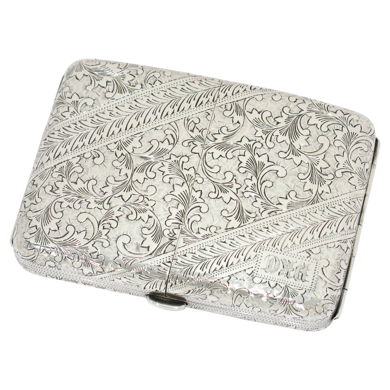 950 Silver Antique Japanese Floral Double-Door Cigarette Case