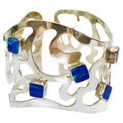 950 Silver Blue Square Cut Opal Cuff Bracelet