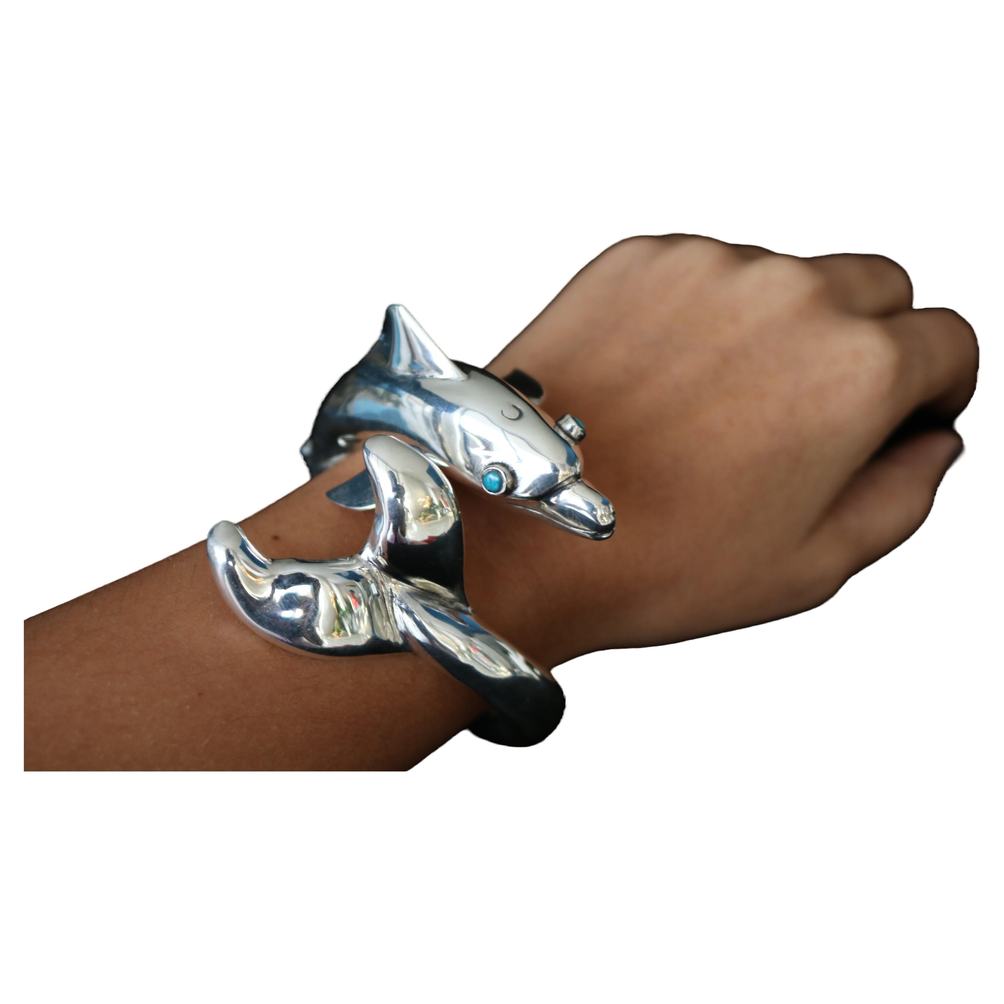 Bracelet en argent 950 Dolphin Wrap a Round Bangle