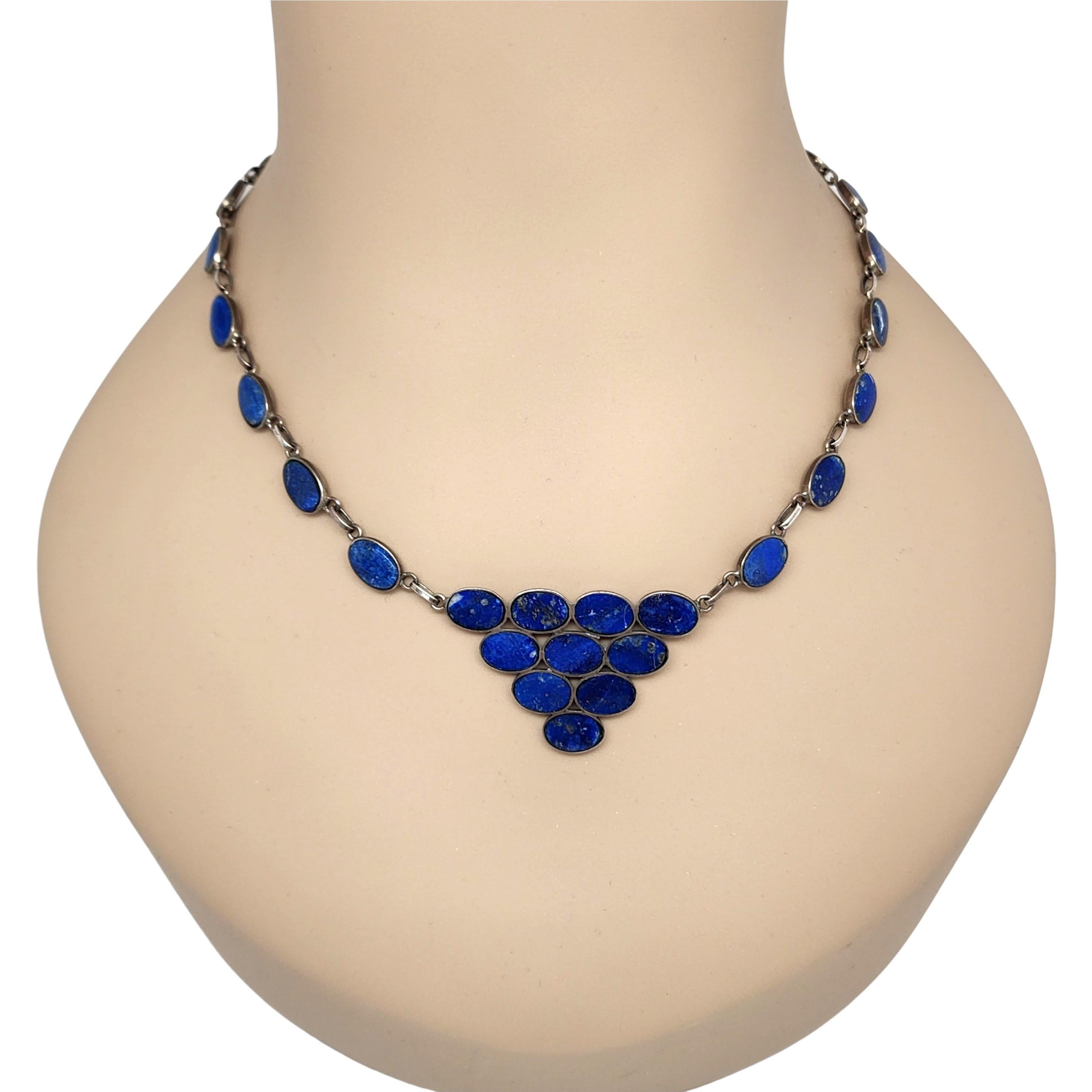 950 Silver Lapis Lazuli Pyramid Necklace & Bracelet Set #13370 For Sale 5