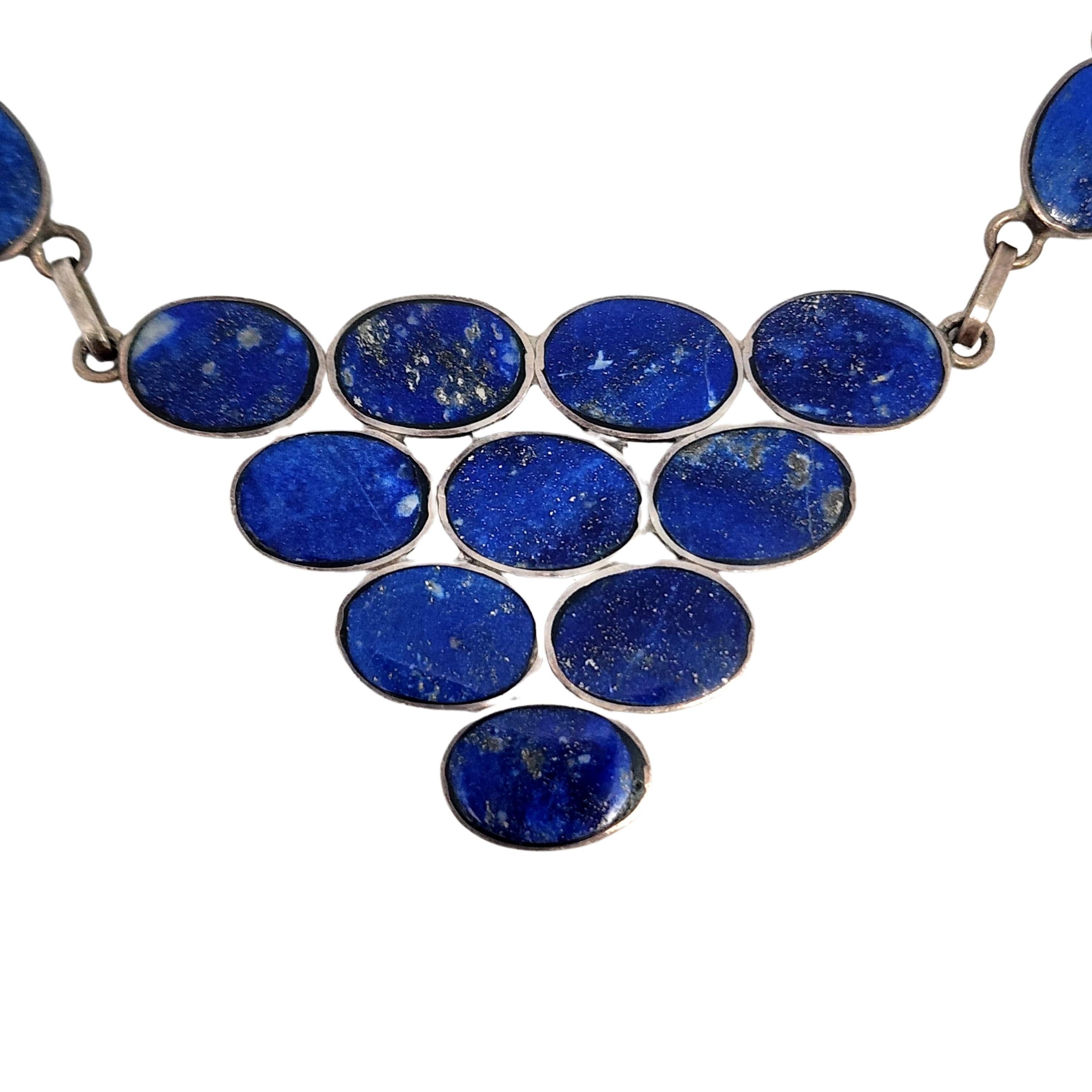 Oval Cut 950 Silver Lapis Lazuli Pyramid Necklace & Bracelet Set #13370 For Sale