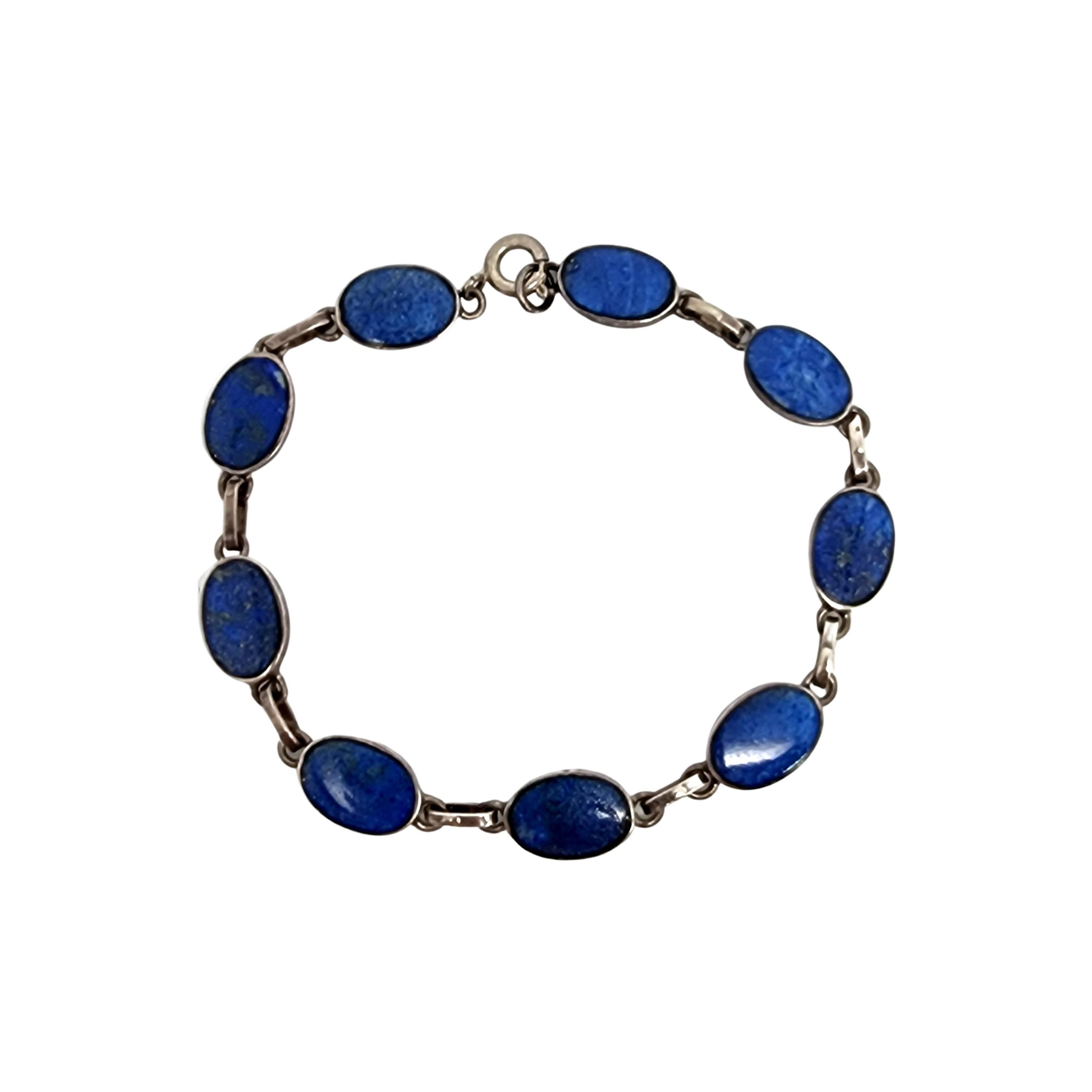 950 Silver Lapis Lazuli Pyramid Necklace & Bracelet Set #13370 For Sale 1