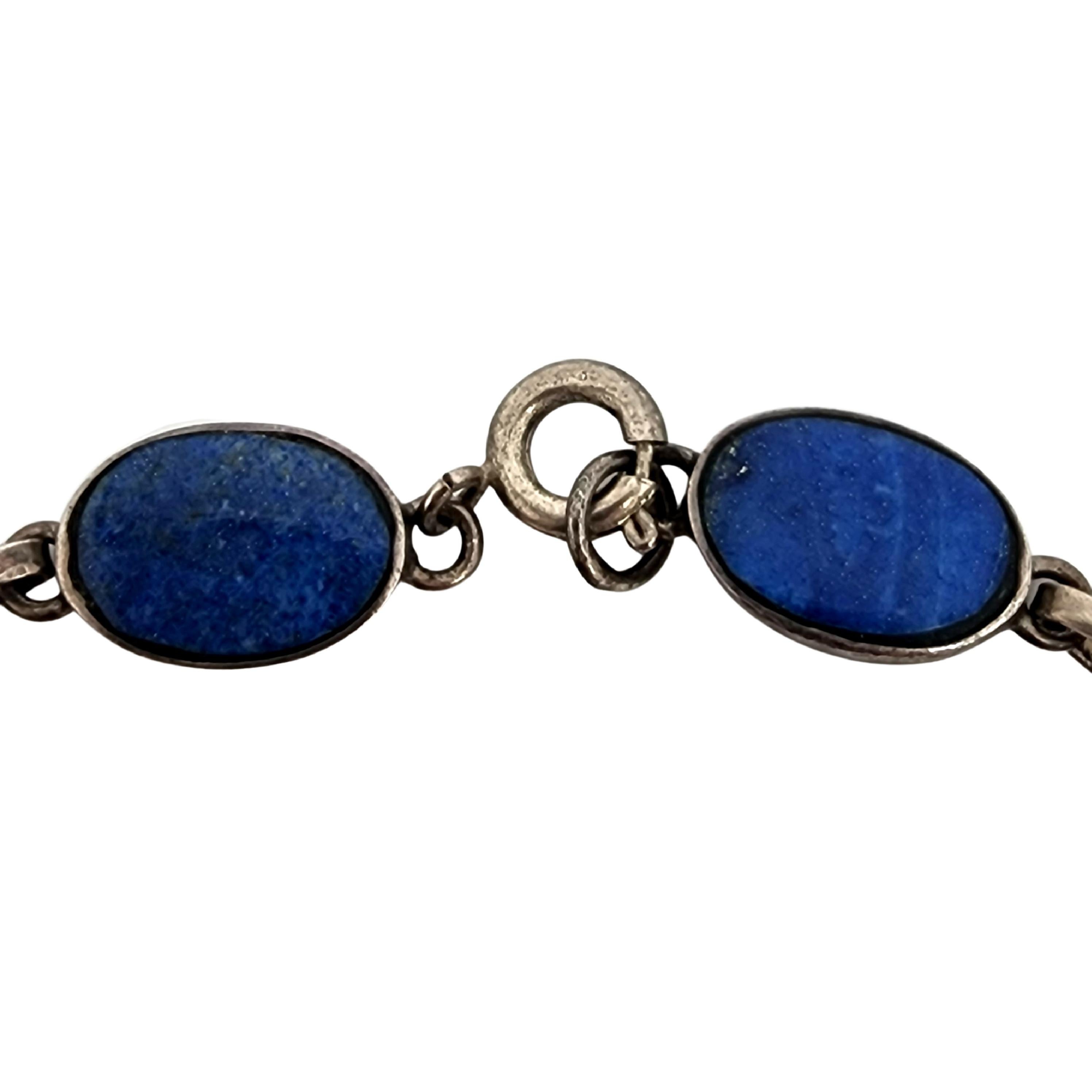 950 Silver Lapis Lazuli Pyramid Necklace & Bracelet Set #13370 For Sale 2