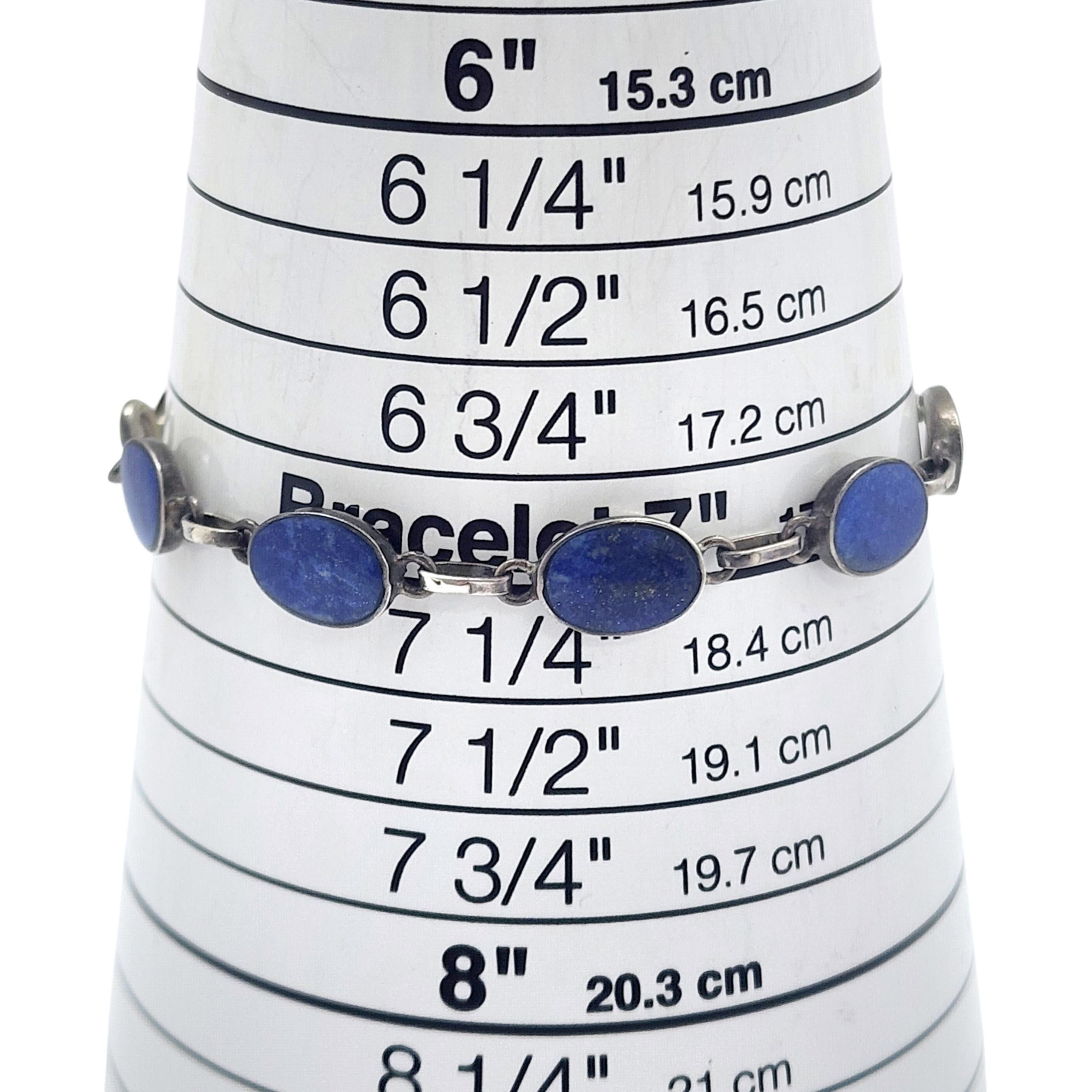 950 Silver Lapis Lazuli Pyramid Necklace & Bracelet Set #13370 For Sale 4