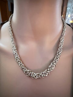 950 Silver Milor Italian Graduated Byzantine Chain Necklace 18.25" - 24.50 Grams