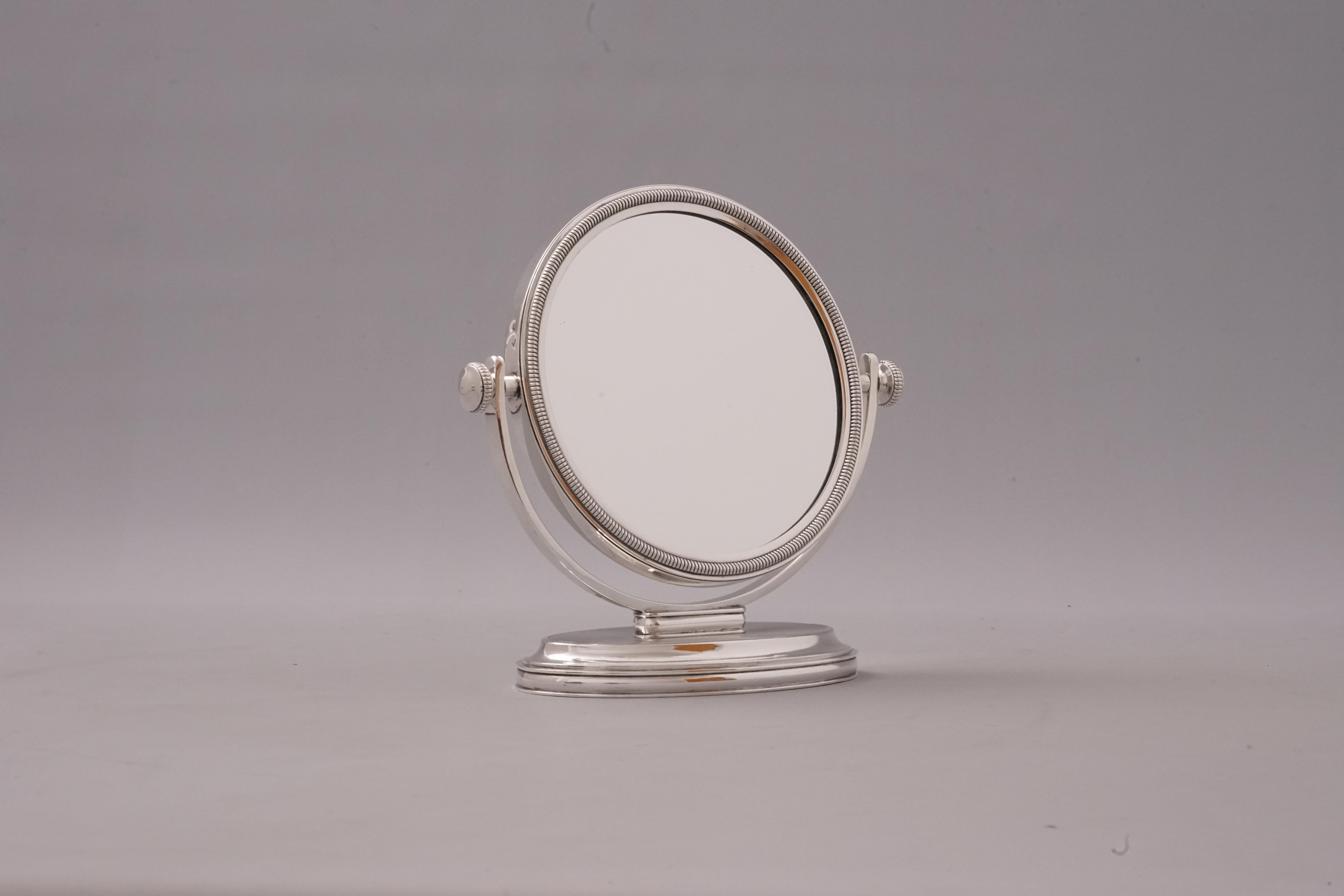 Art Deco 950 Silver Table Mirror by Hermès Paris For Sale