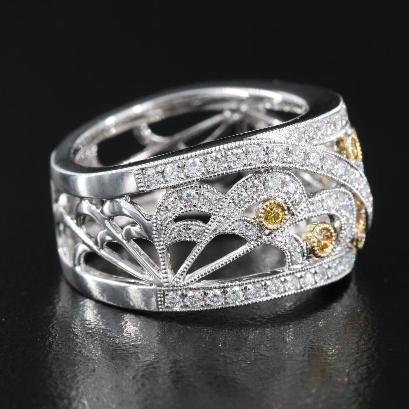 Round Cut $9500 / New / Jye’s Designer 1.03 Ct Diamond Ring / 18K White Gold / Super Fancy For Sale