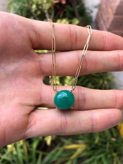 9.50ct Dark Green Colombian Emerald Cabochon Paper Clip Necklace Natural 14K