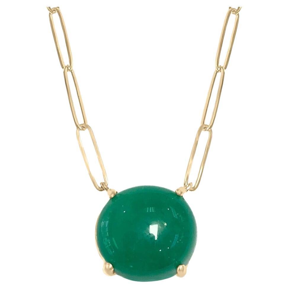 9.50ct Dark Green Colombian Emerald Cabochon Paper Clip Necklace Natural 14K For Sale