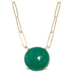 9.50ct Dark Green Colombian Emerald Cabochon Paper Clip Necklace Natural 14K