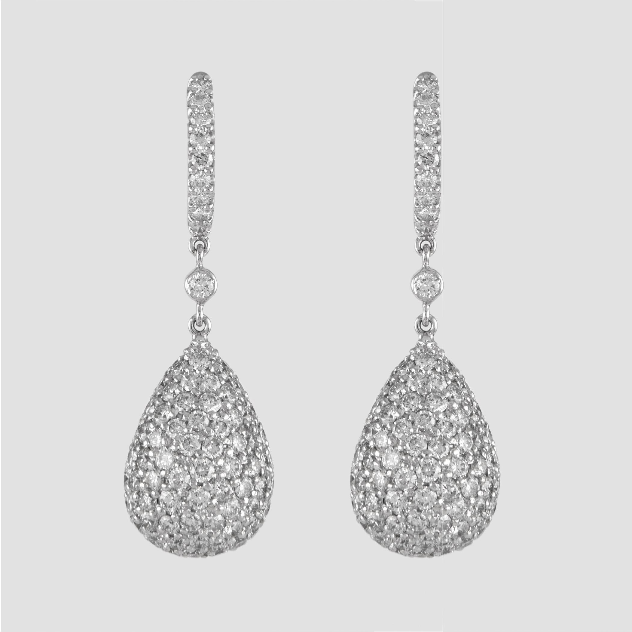 Contemporary 9.50ct Diamond Domed Pear Pave Earrings 18k White Gold