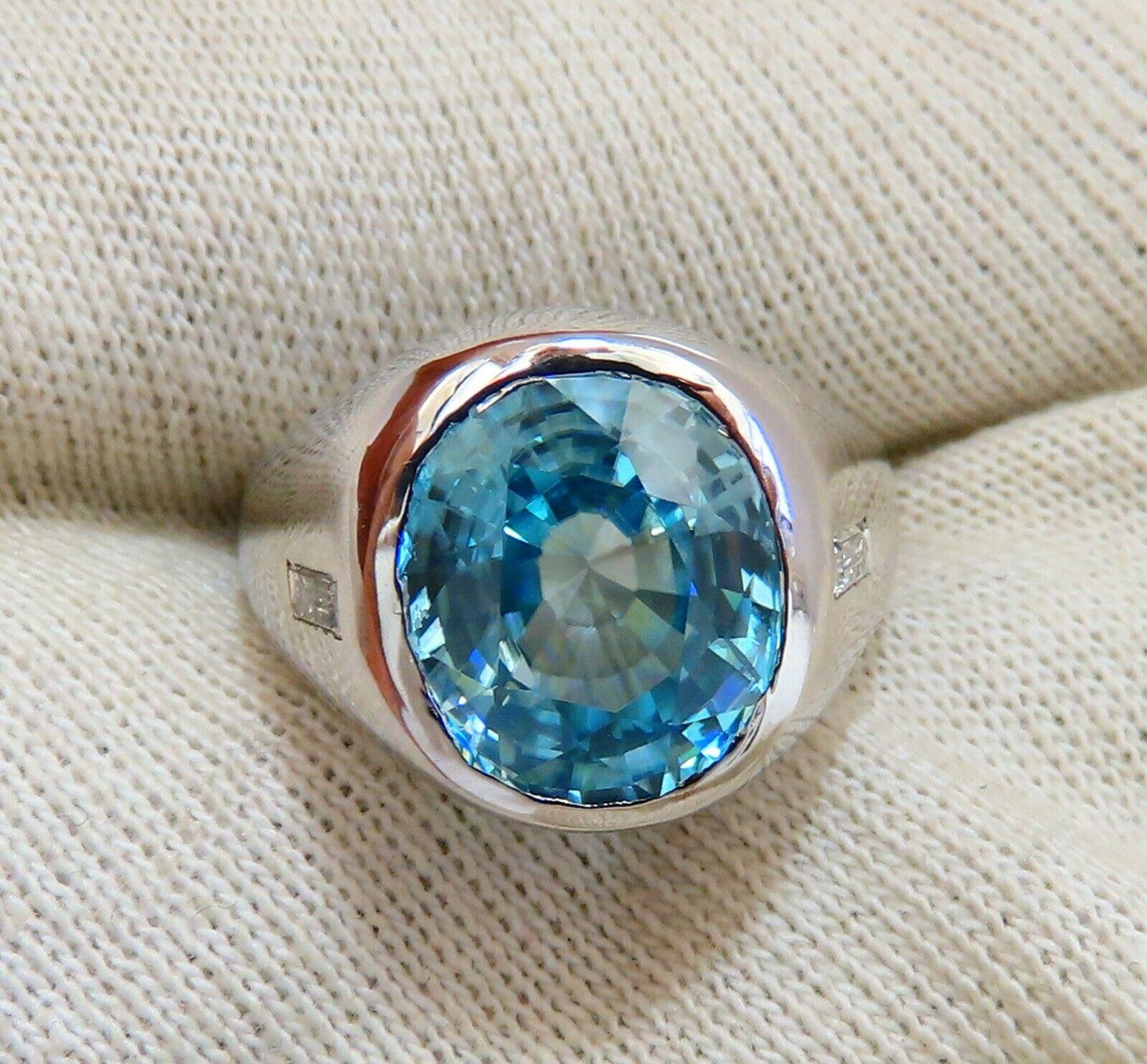 9.50 Carat Natural Blue Topaz Diamond Unisex Ring Masculine Prime In New Condition In New York, NY