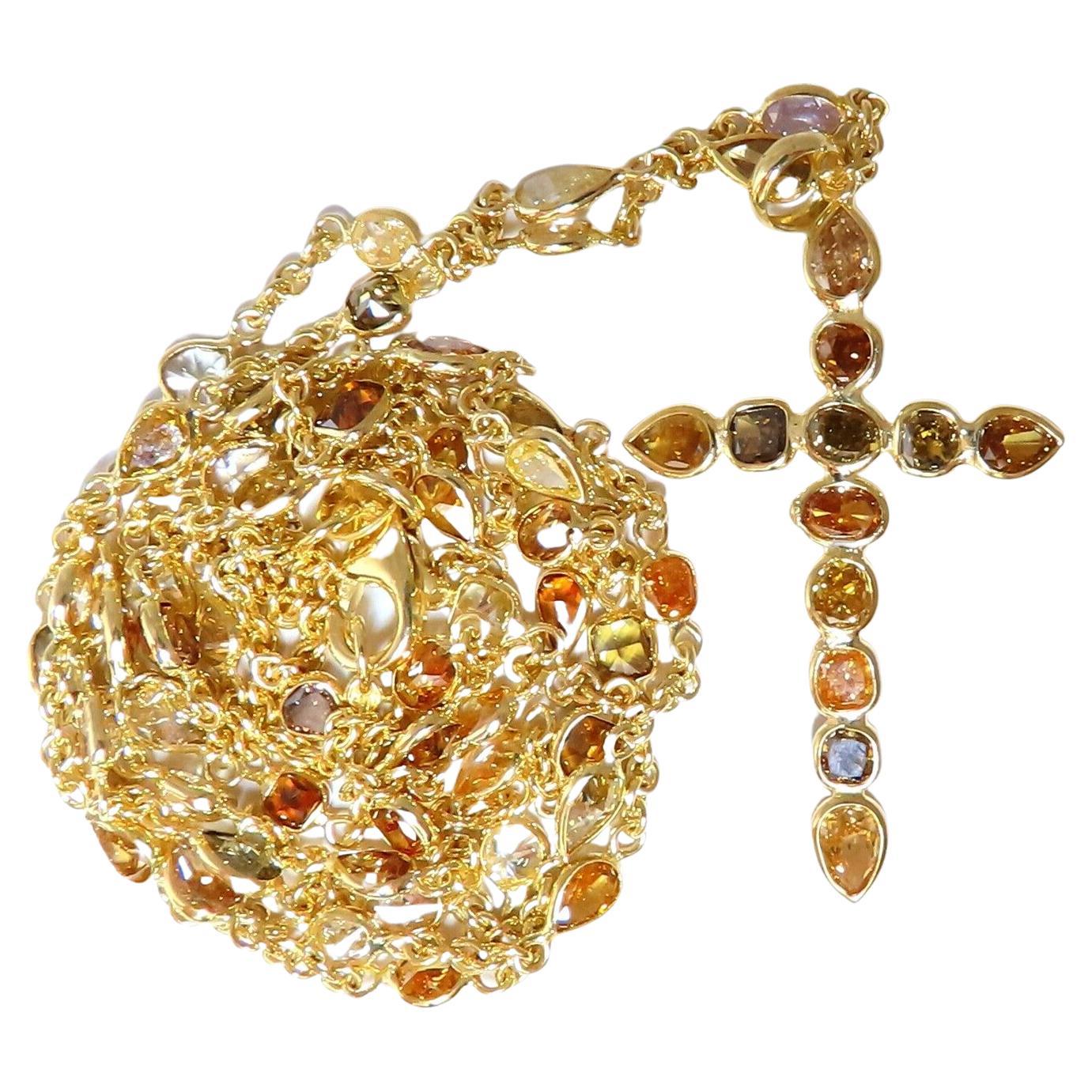 9.50ct Natural Multicolor Fancy Color Diamantes Cruz Yard Collar 14kt Rosario