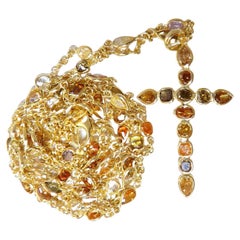 Collier croix en or 14 carats avec diamants naturels multicolores de couleur fantaisie de 9,50 carats