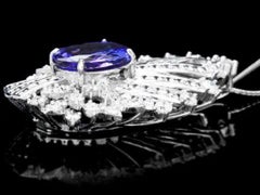 9.50Ct Natural Tanzanite & Diamond 14K Solid White Gold Pendant