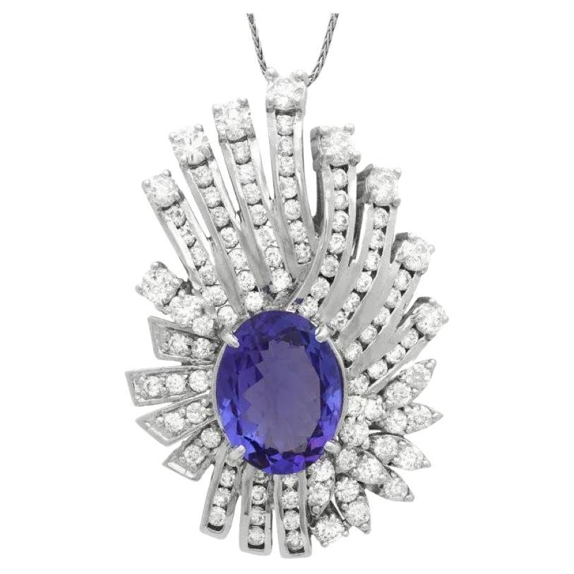 Pendentif en or blanc massif 14 carats, tanzanite naturelle 9,50 carats et diamants