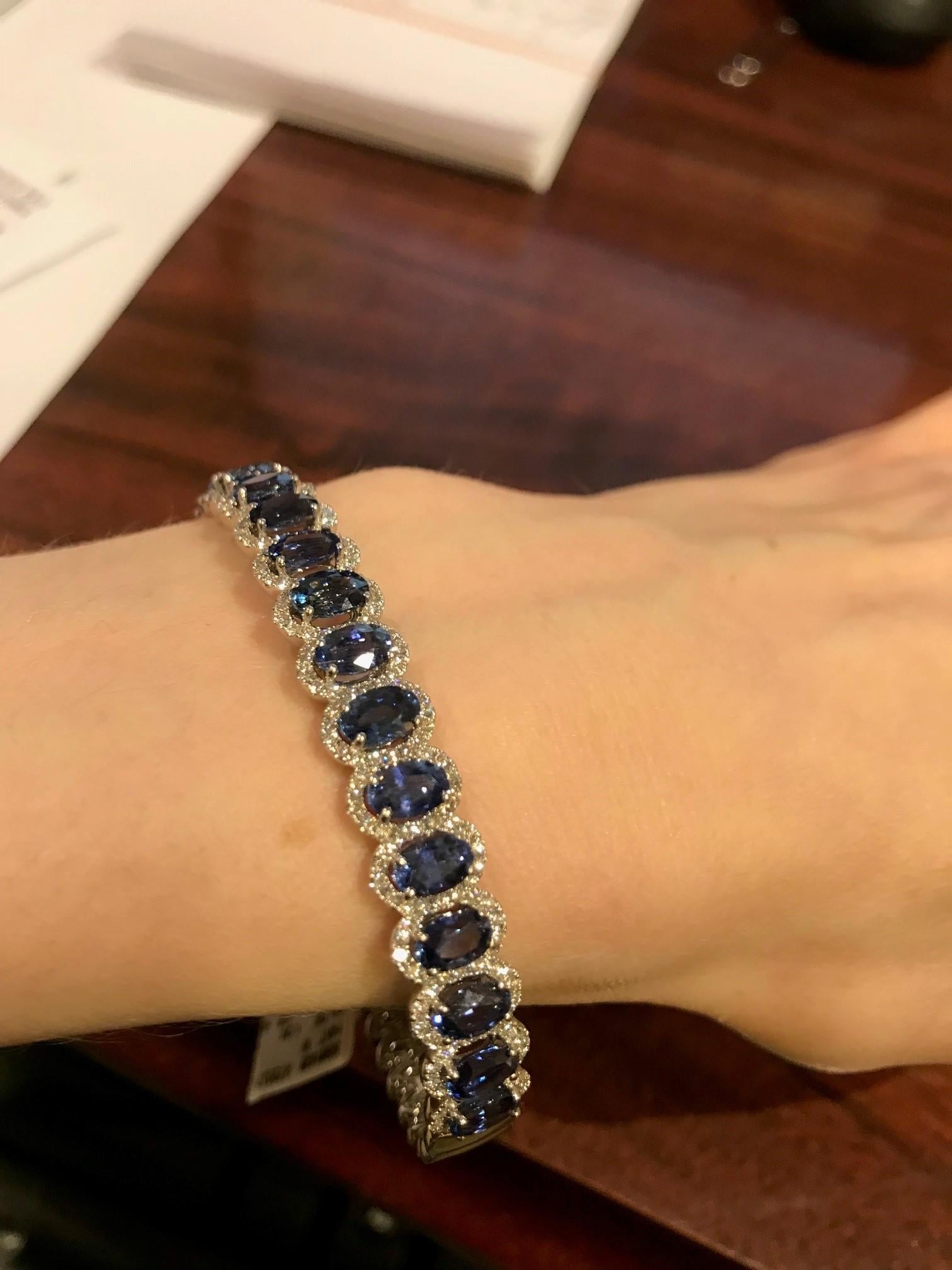 Oval Cut 9.50ct Oval Sapphire & Round Diamond Bangle in 14KT Gold For Sale