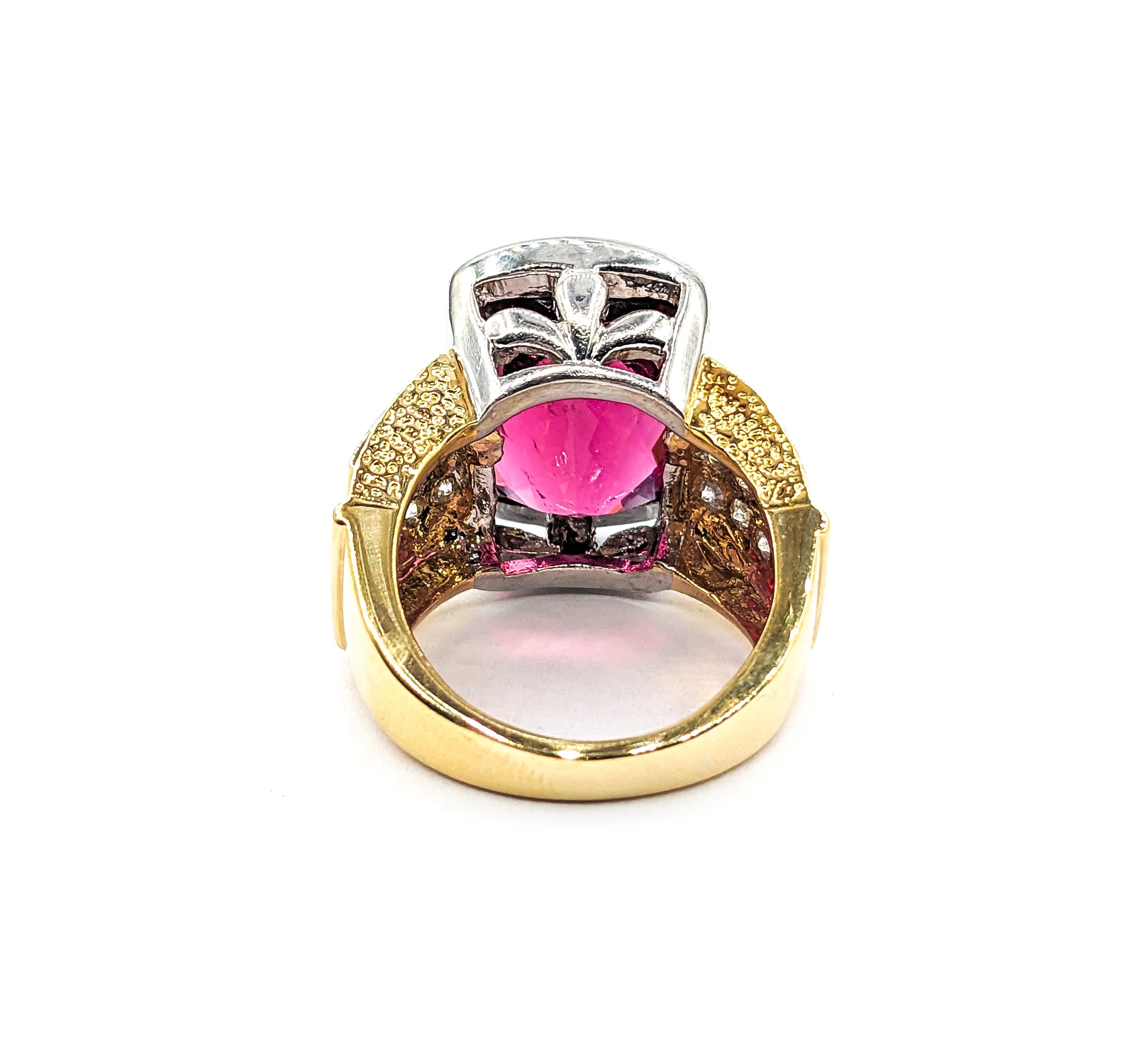 9.50ct Rubellite Tourmaline & .36ctw Diamond Ring In Two-Tone Gold For Sale 4