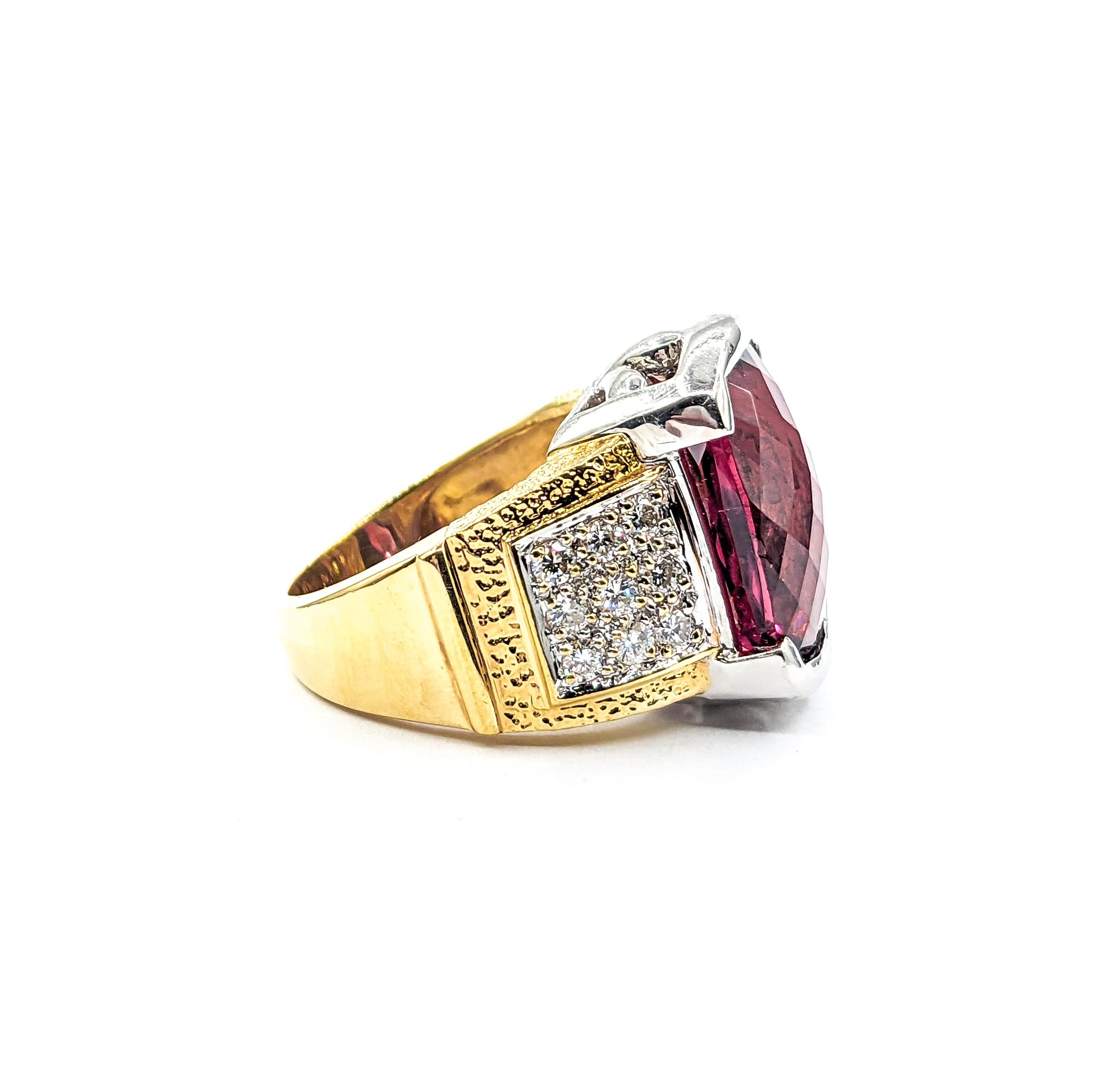 9.50ct Rubellite Tourmaline & .36ctw Diamond Ring In Two-Tone Gold For Sale 5