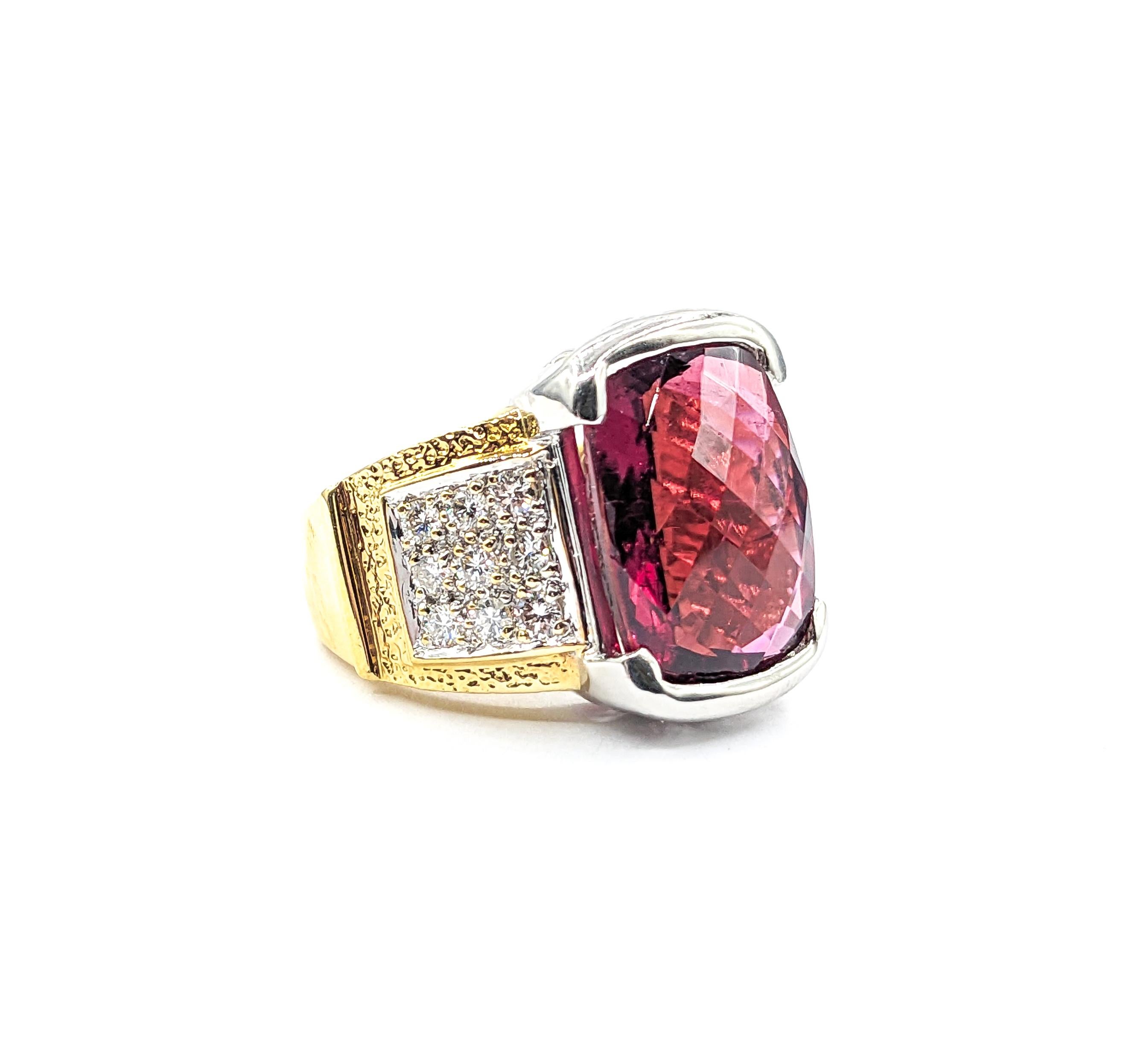 9.50ct Rubellite Tourmaline & .36ctw Diamond Ring In Two-Tone Gold For Sale 6