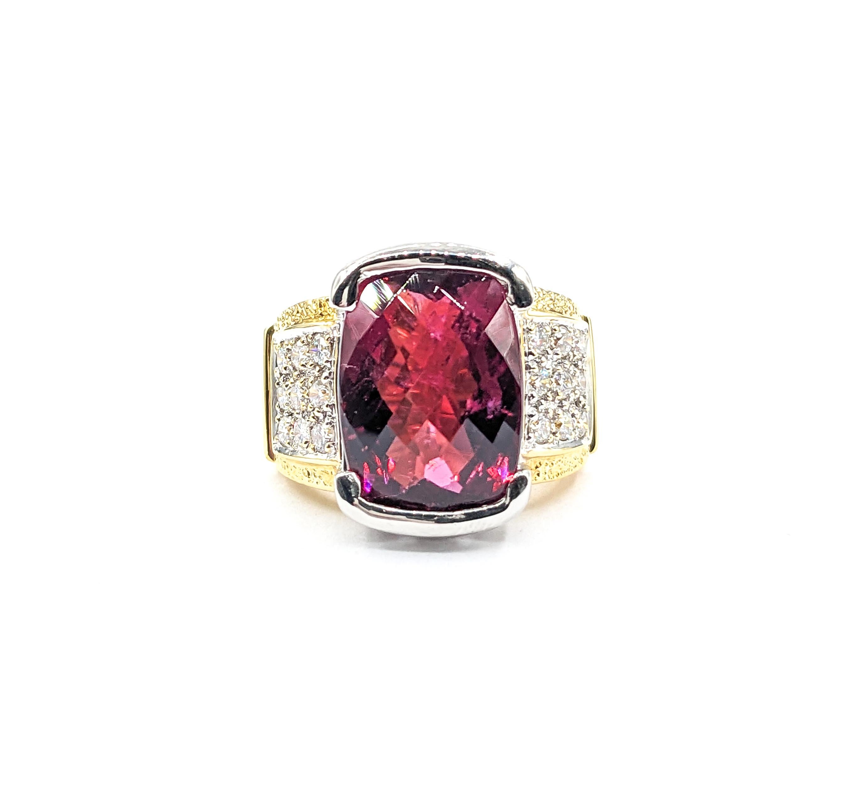 9.50ct Rubellite Tourmaline & .36ctw Diamond Ring In Two-Tone Gold For Sale 7