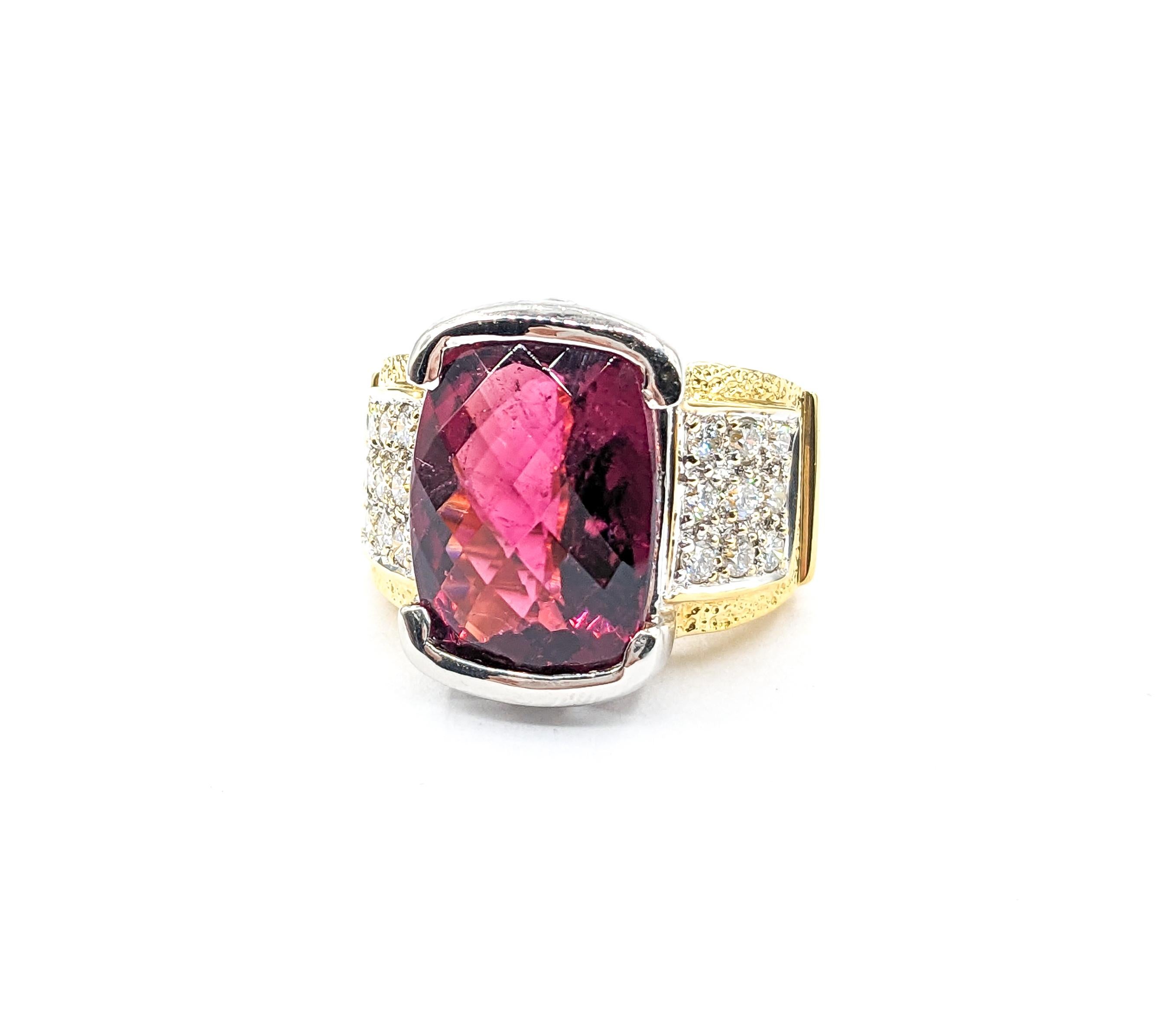 9.50ct Rubellite Tourmaline & .36ctw Diamond Ring In Two-Tone Gold For Sale 8