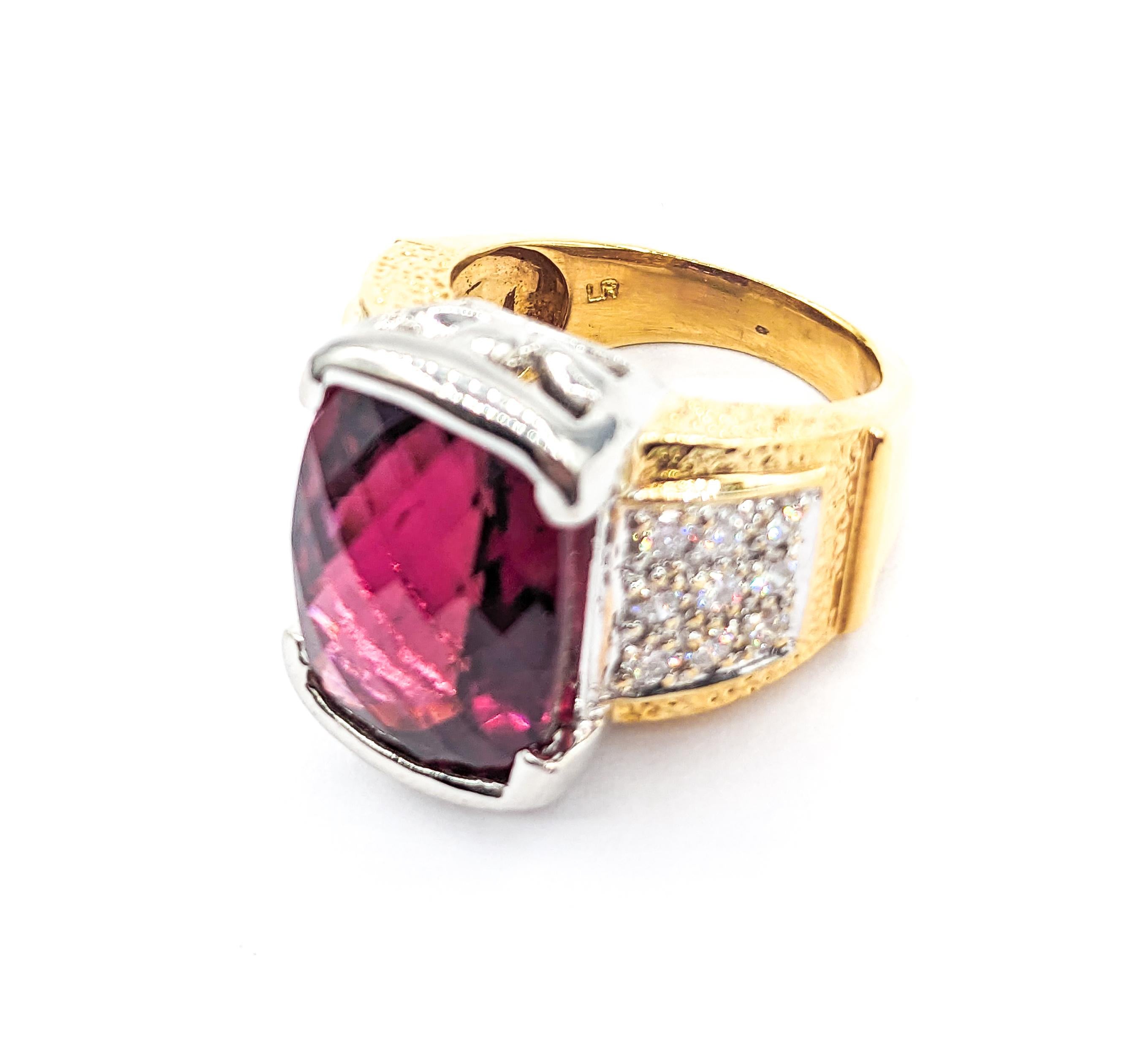 Modern 9.50ct Rubellite Tourmaline & .36ctw Diamond Ring In Two-Tone Gold For Sale