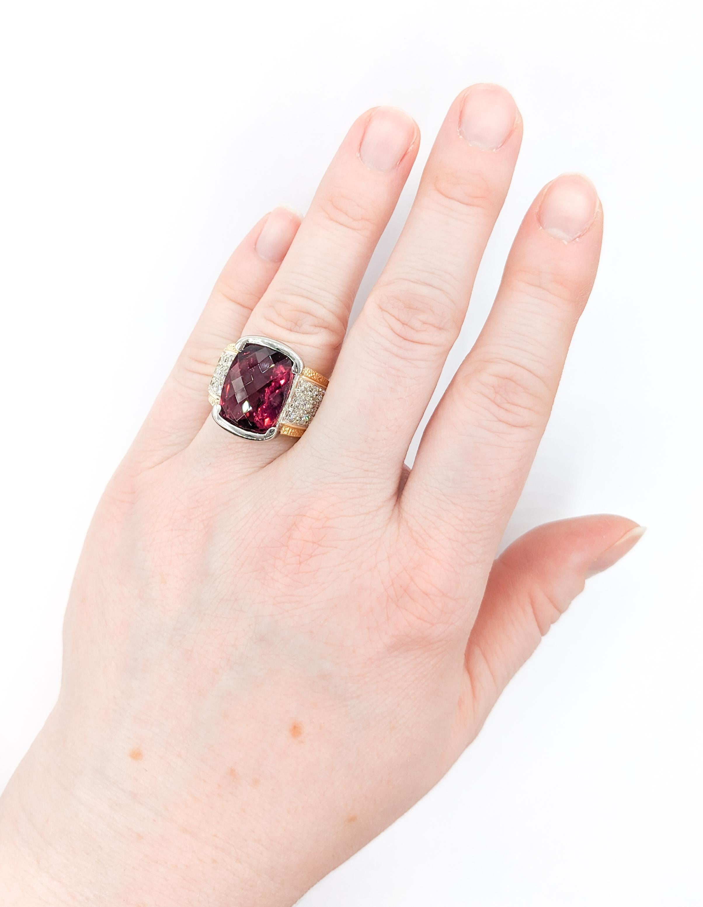 9.50ct Rubellite Tourmaline & .36ctw Diamond Ring In Two-Tone Gold In Excellent Condition For Sale In Bloomington, MN