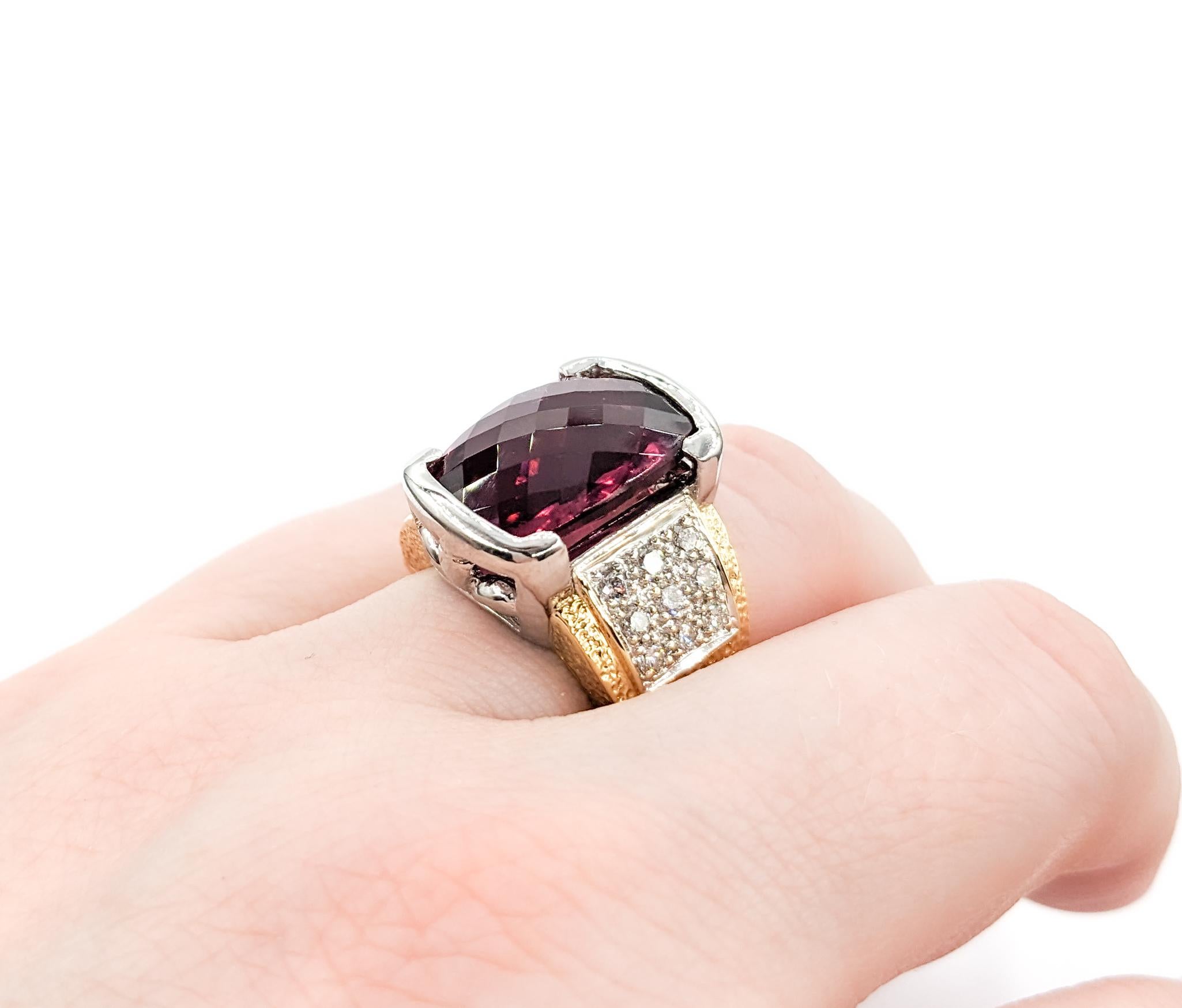 Women's 9.50ct Rubellite Tourmaline & .36ctw Diamond Ring In Two-Tone Gold For Sale