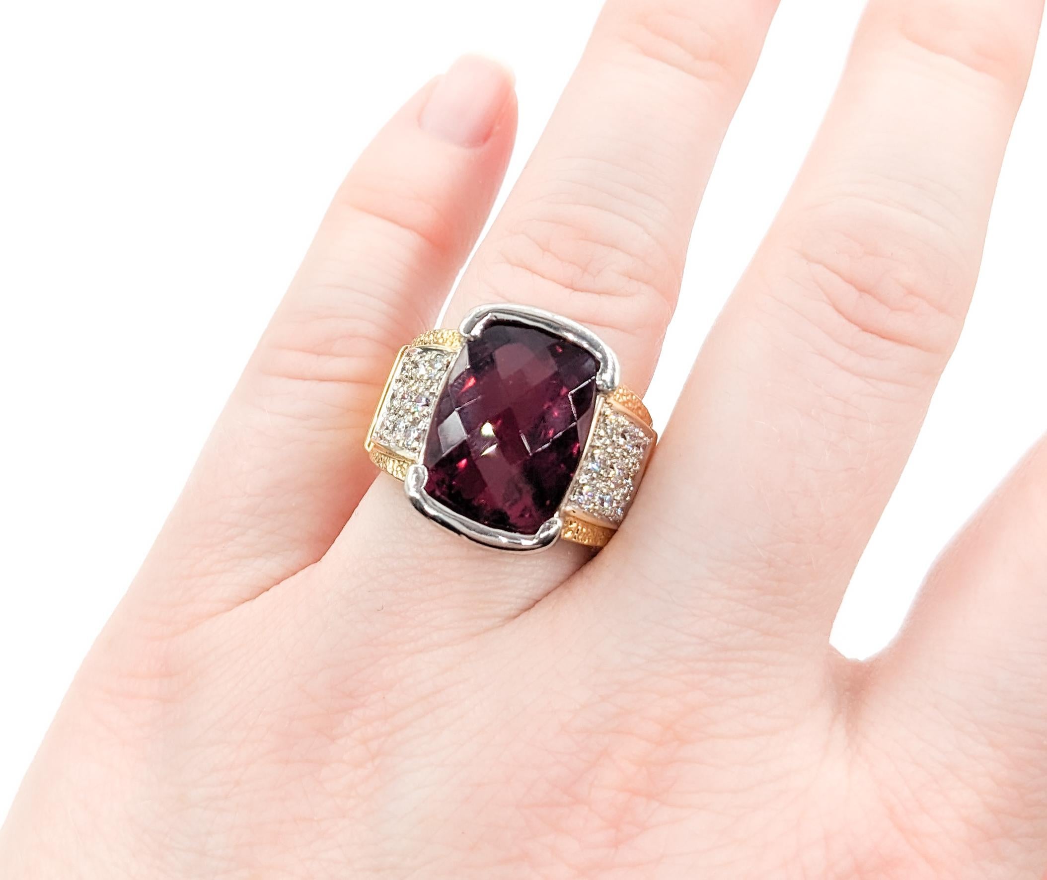 9.50ct Rubellite Tourmaline & .36ctw Diamond Ring In Two-Tone Gold For Sale 1