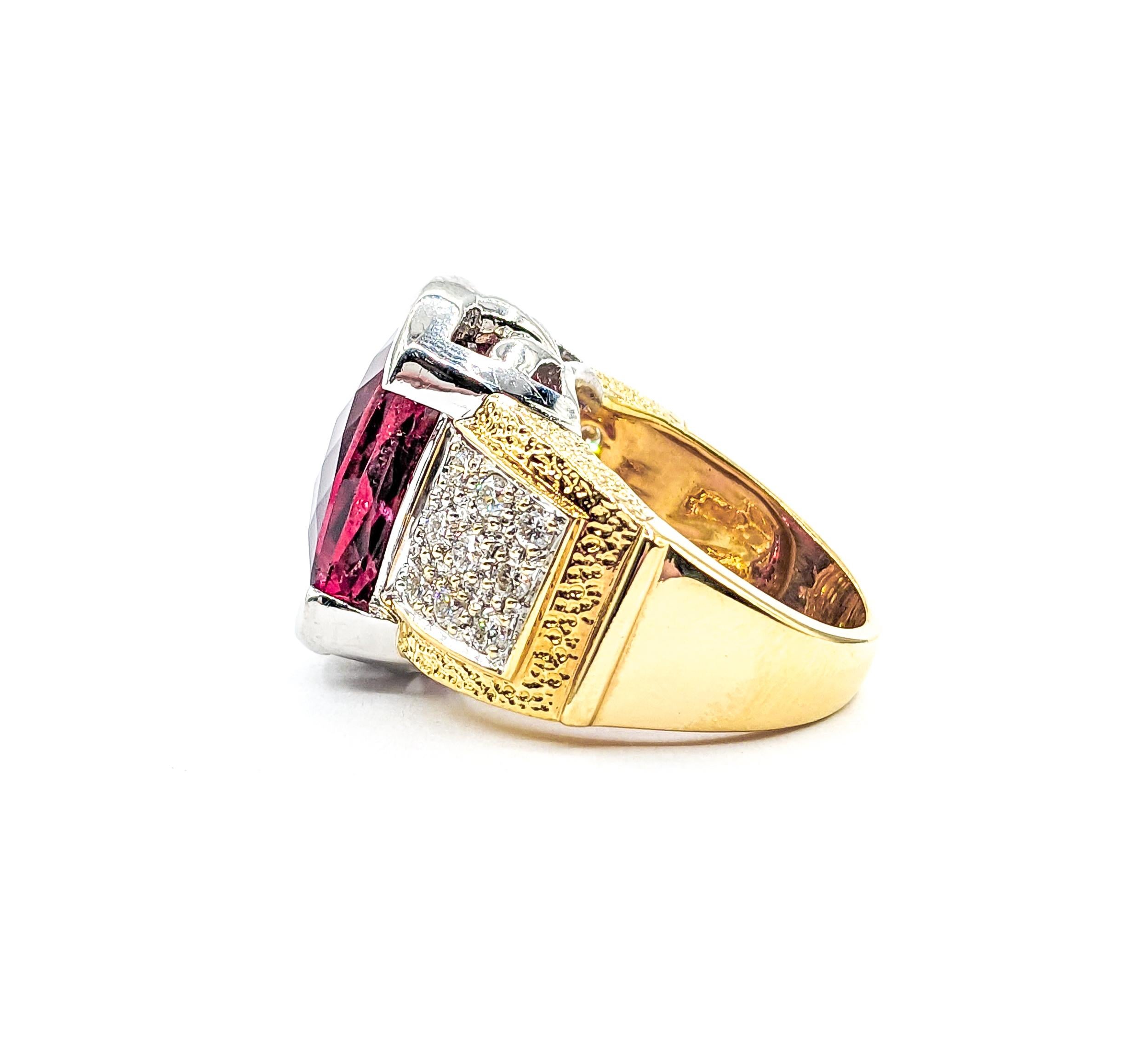 9.50ct Rubellite Tourmaline & .36ctw Diamond Ring In Two-Tone Gold For Sale 2