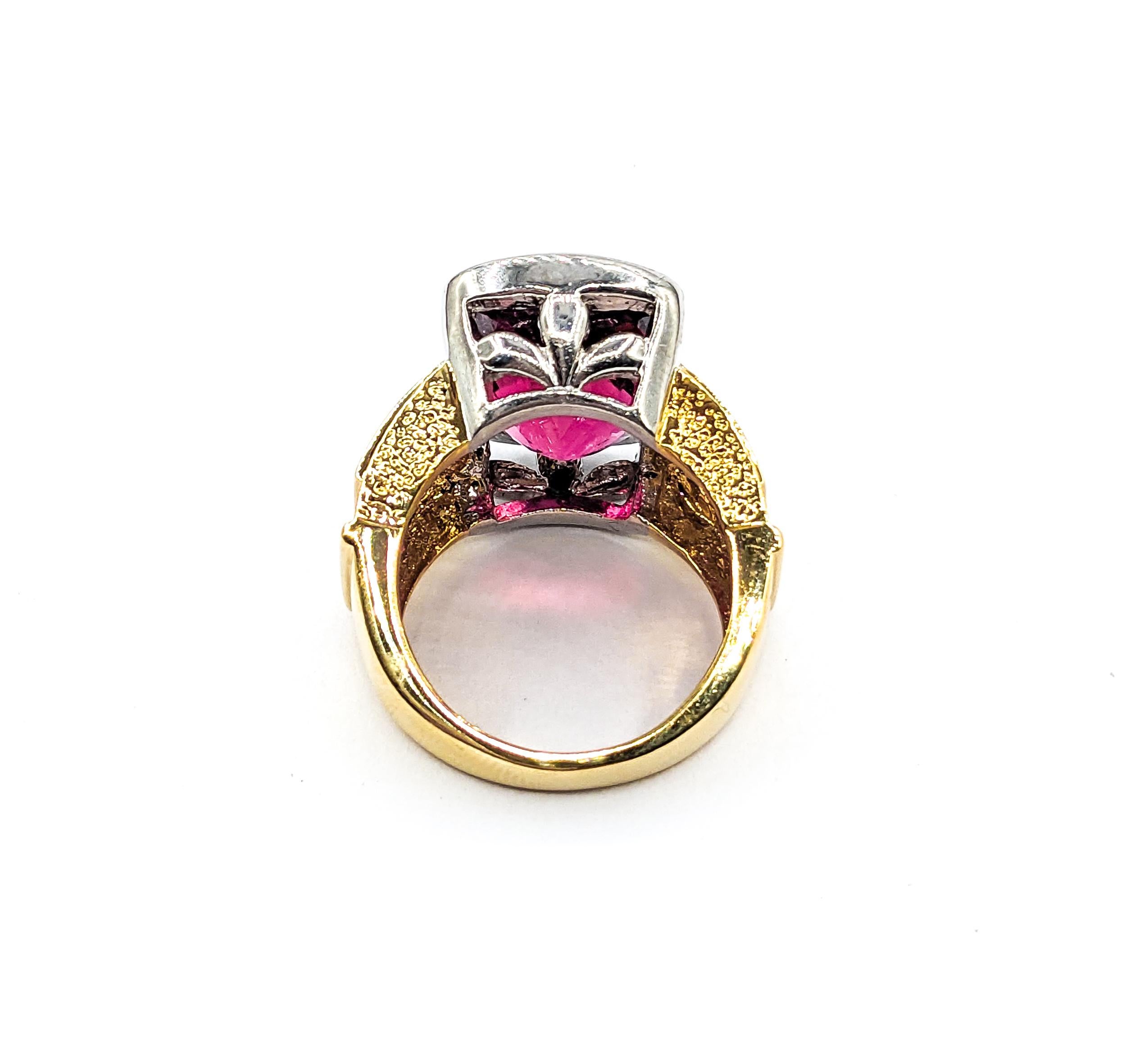 9.50ct Rubellite Tourmaline & .36ctw Diamond Ring In Two-Tone Gold For Sale 3