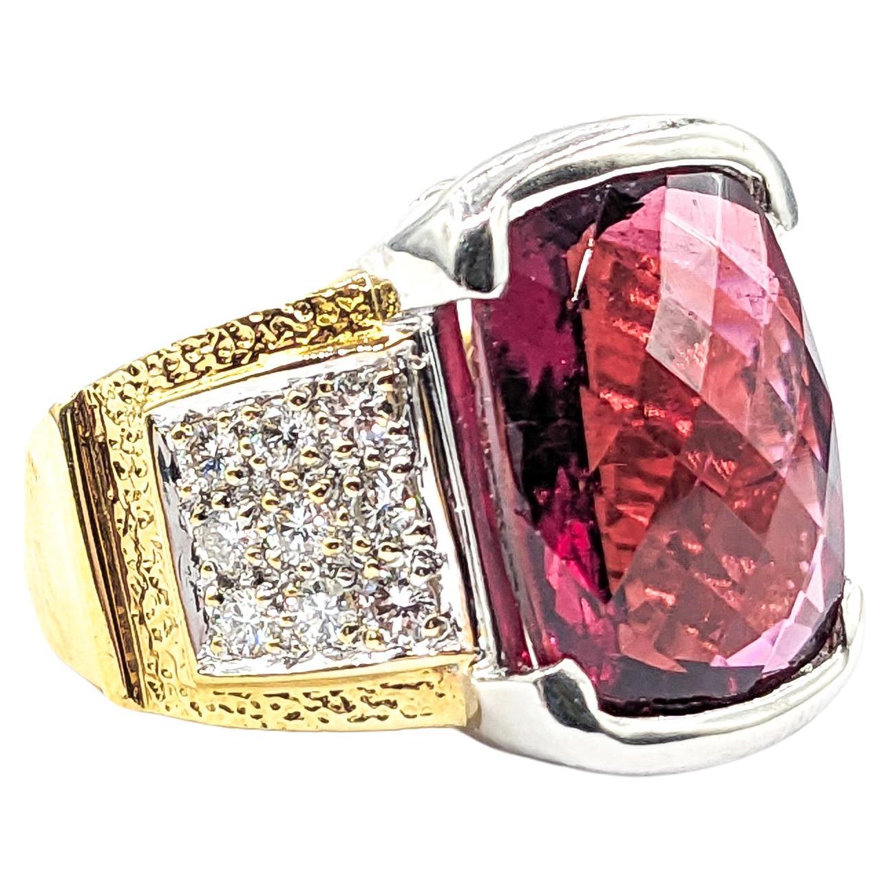 9.50ct Rubellite Tourmaline & .36ctw Diamond Ring In Two-Tone Gold For Sale