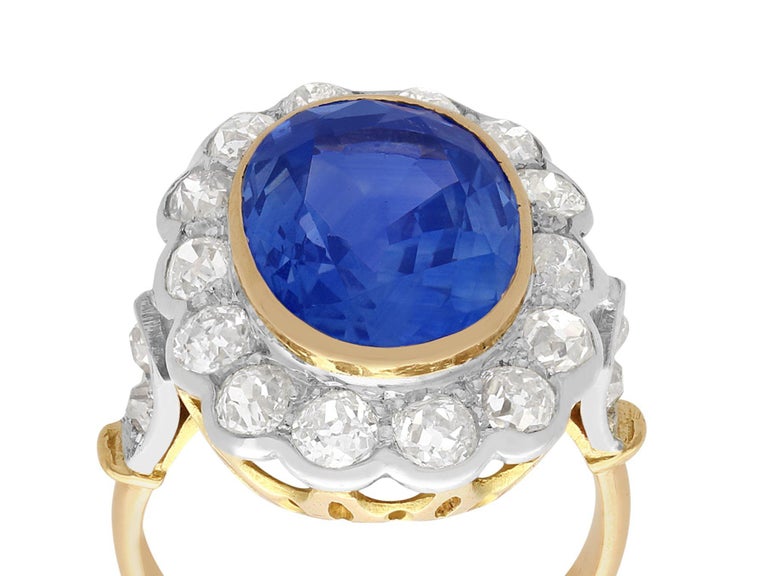 9.50 Carat Sapphire and 2.50 Carat Diamond Yellow Gold Cluster Ring at ...