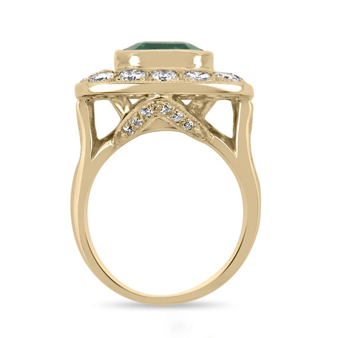 Modern 9.50tcw 14k-18k Large Natural Emerald-Emerald Cut & Diamond Halo Accent For Sale