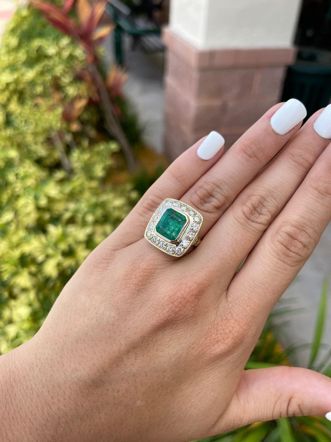 9.50tcw 14k-18k Large Natural Emerald-Emerald Cut & Diamond Halo Accent In New Condition For Sale In Jupiter, FL