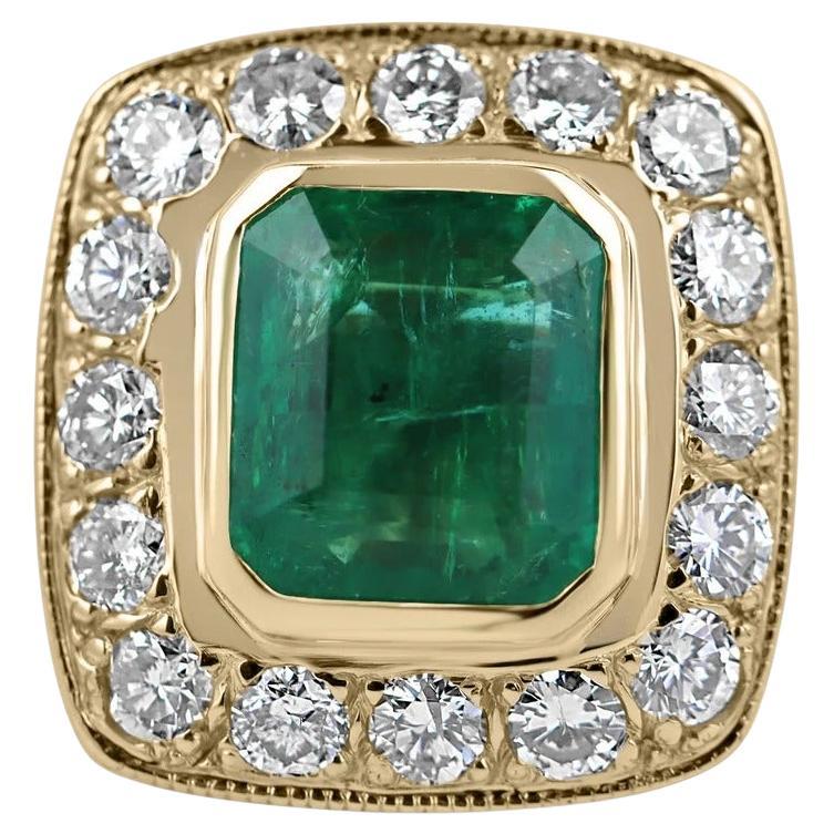 9.50tcw 14k-18k Large Natural Emerald-Emerald Cut & Diamond Halo Accent For Sale