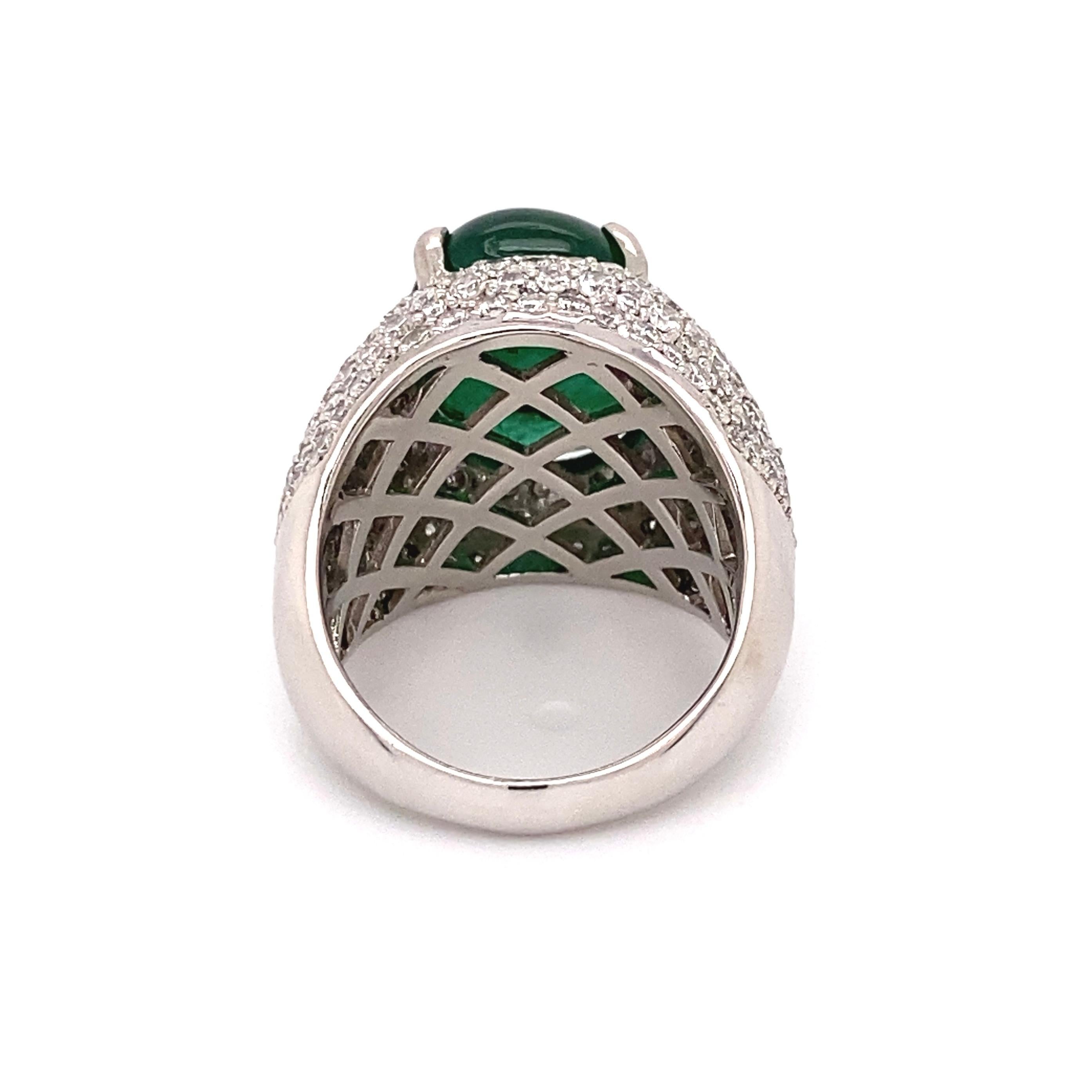 Women's 9.51 Carat Emerald GIA and Diamond Pave Platinum Dome Ring Estate Fine Jewelry For Sale