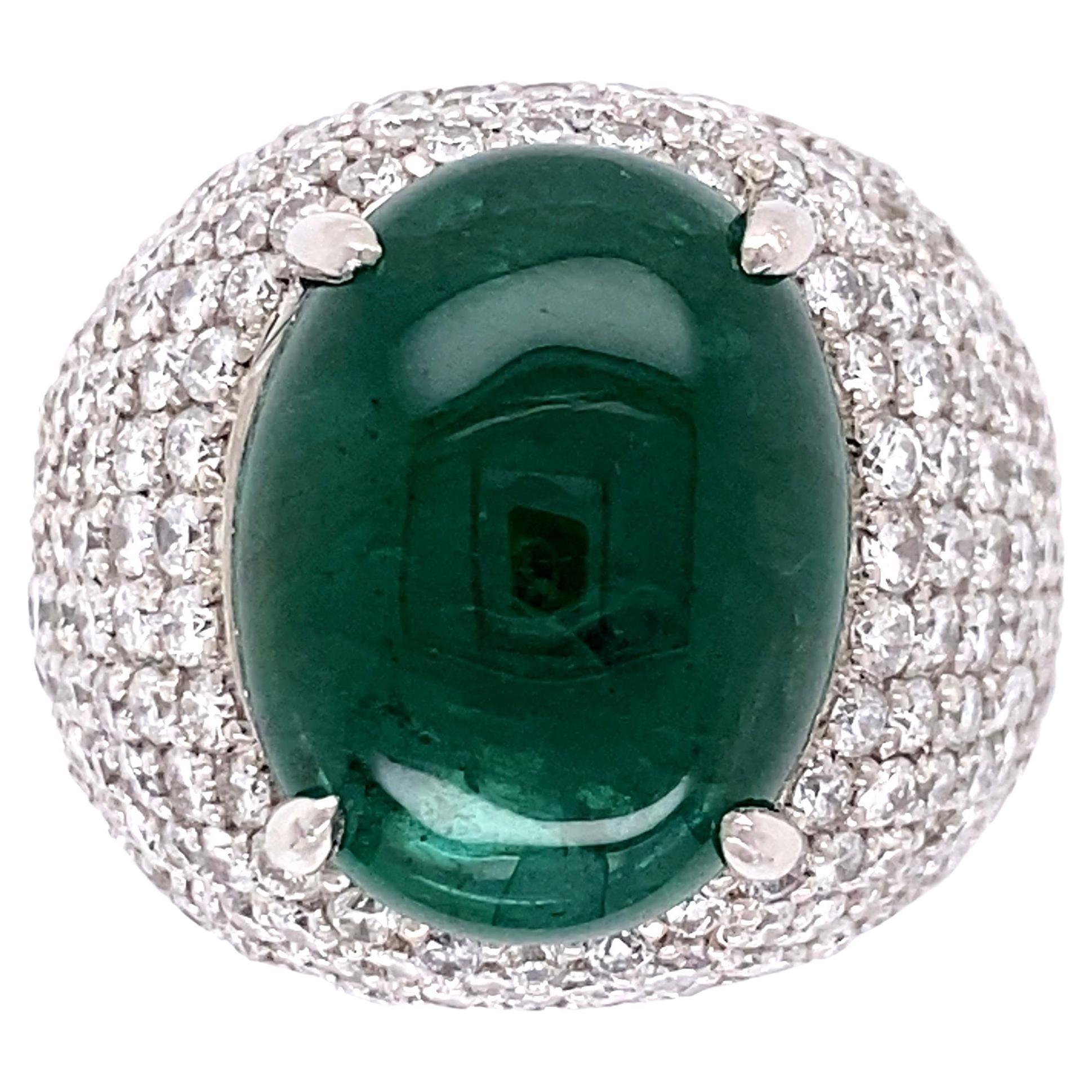 9.51 Carat Emerald GIA and Diamond Pave Platinum Dome Ring Estate Fine Jewelry