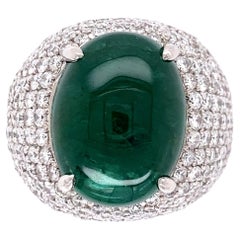 9.51 Carat Emerald GIA and Diamond Pave Platinum Dome Ring Estate Fine Jewelry
