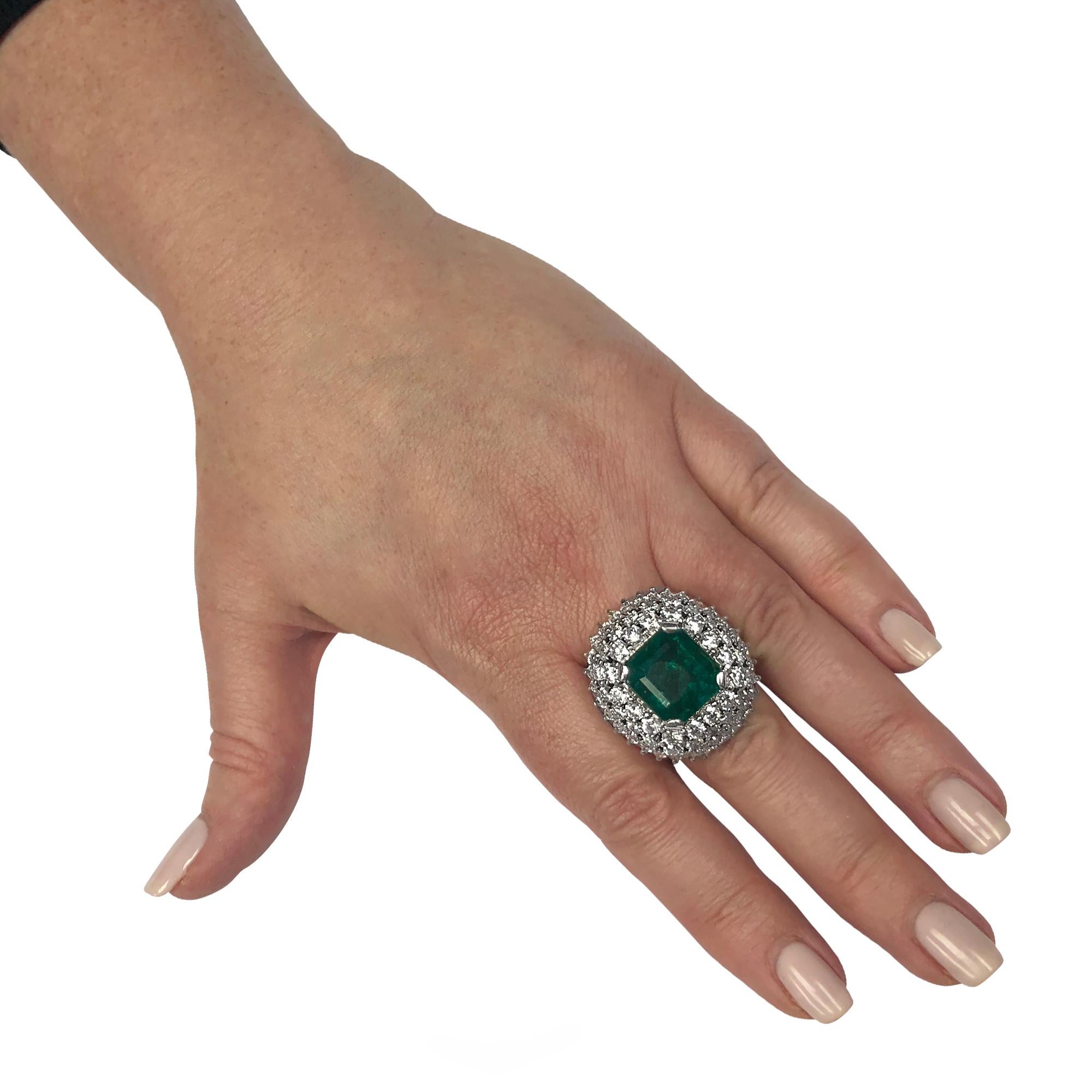 Emerald Cut 9.51 Carat Emerald and Diamond Ring