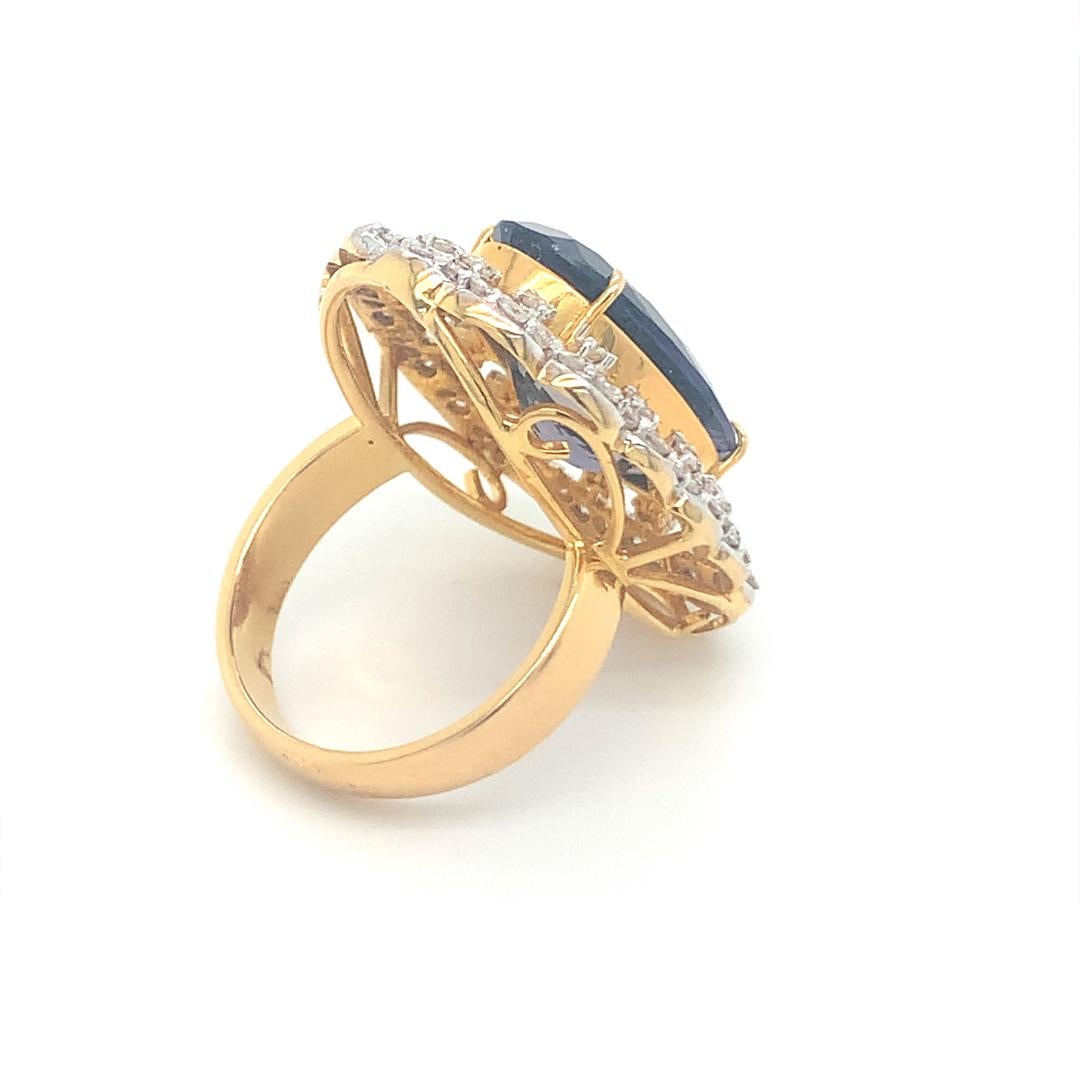 Women's 9.51 Carat Iolite Diamond Ring For Sale